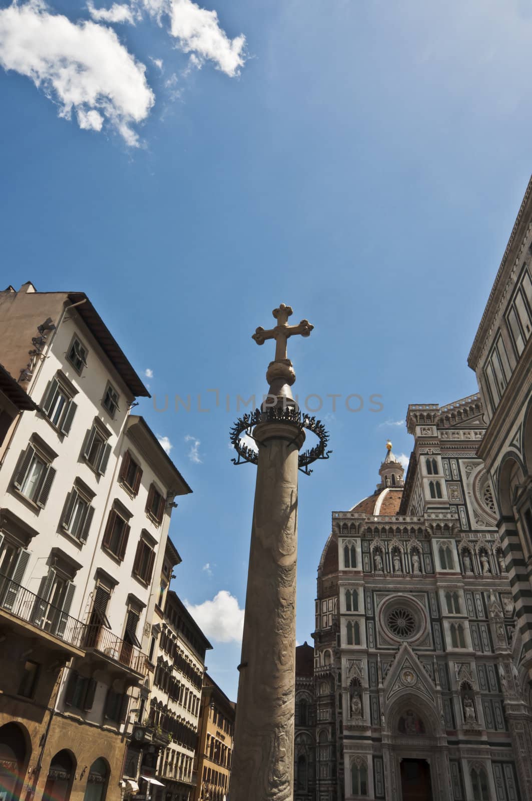 view of the dome and the church of St. Maria Novella in Florence