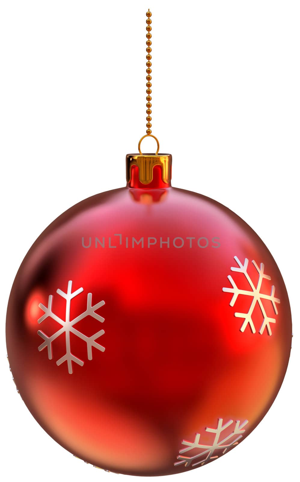 red ball bauble with decorative pattern at the shape of snowflakes for Christmas fir tree