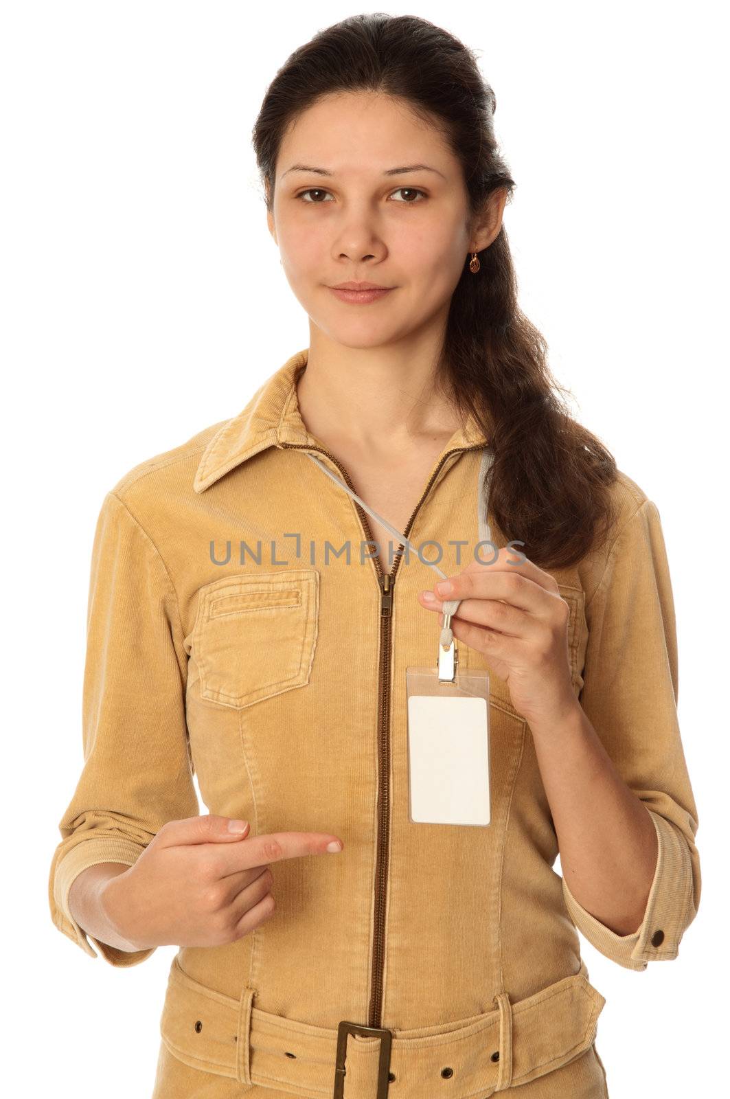 woman showing her badge at the entrance of meeting room