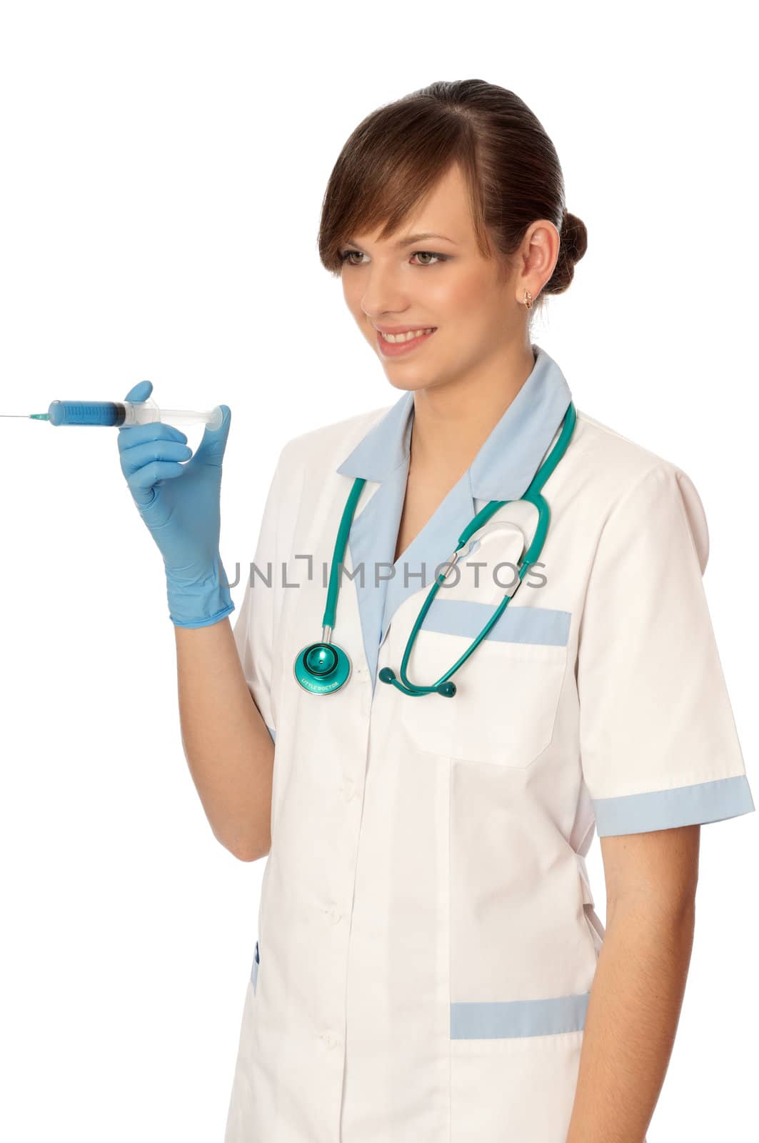 Woman holds in the hand syringe with a new antibiotic