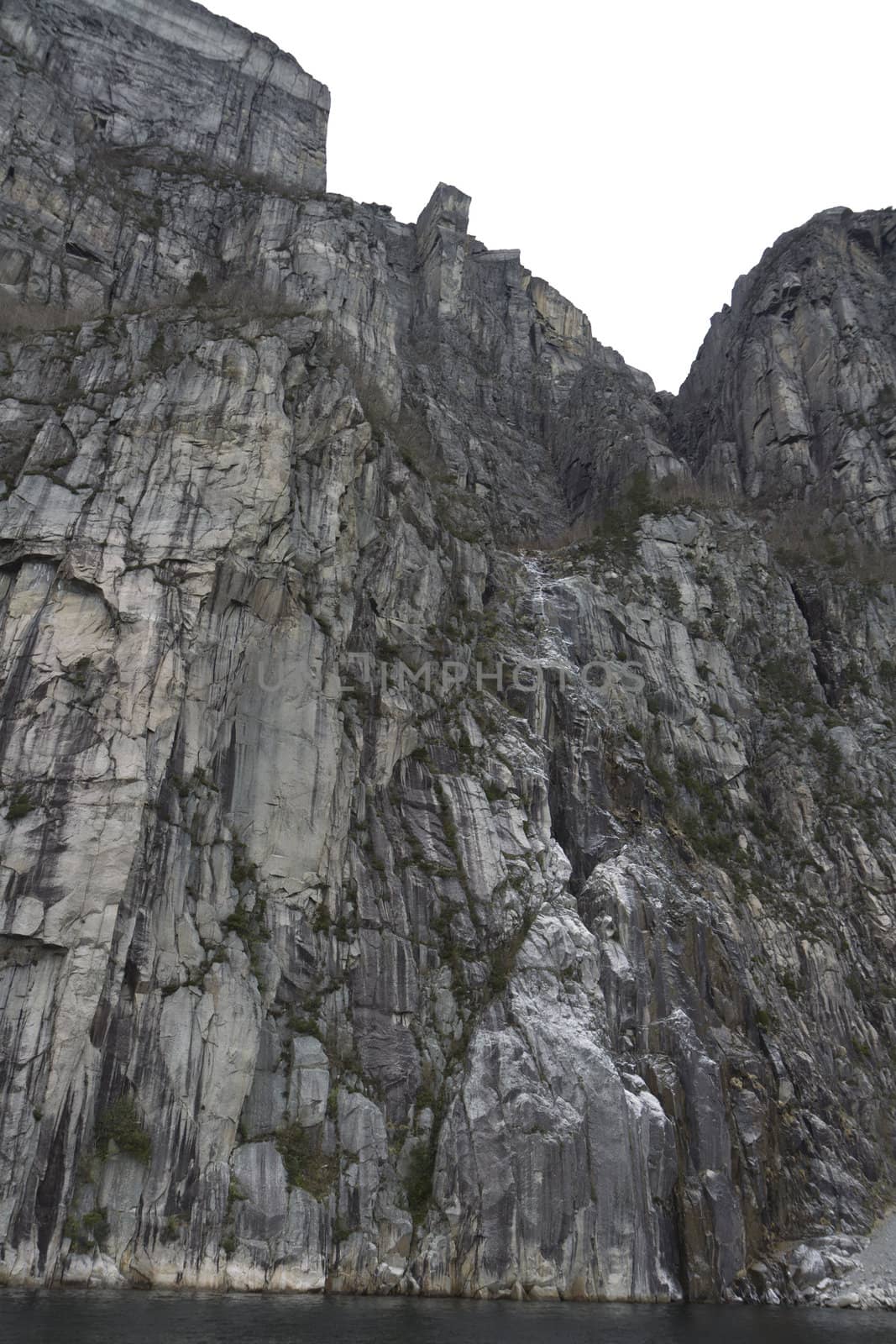 view up to Pulpit Rock in norway, steep mountain