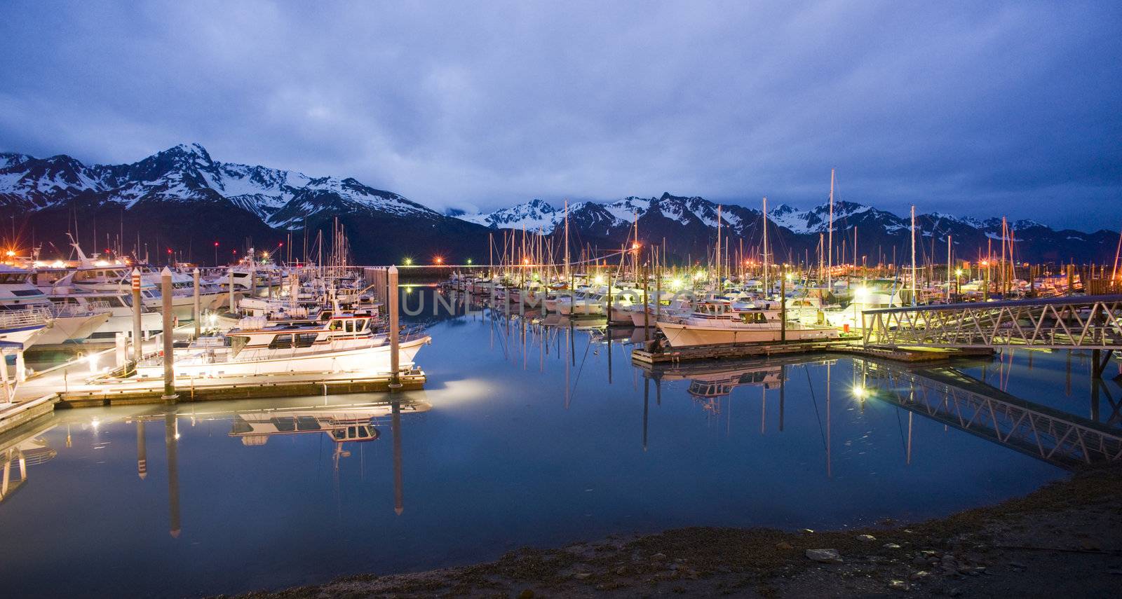 Seward marina in the middle of the night