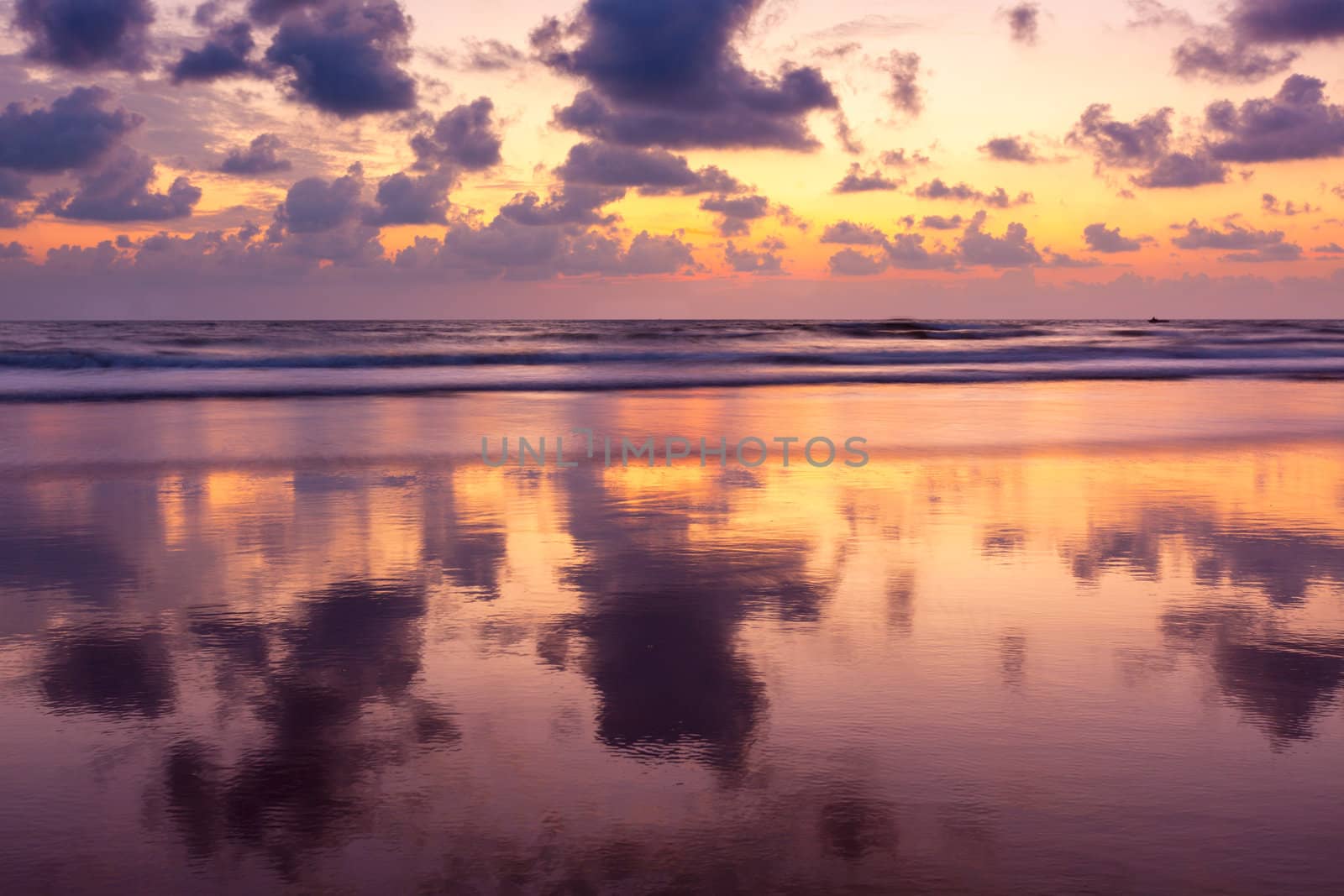 Sunset on Baga beach. Goa, India