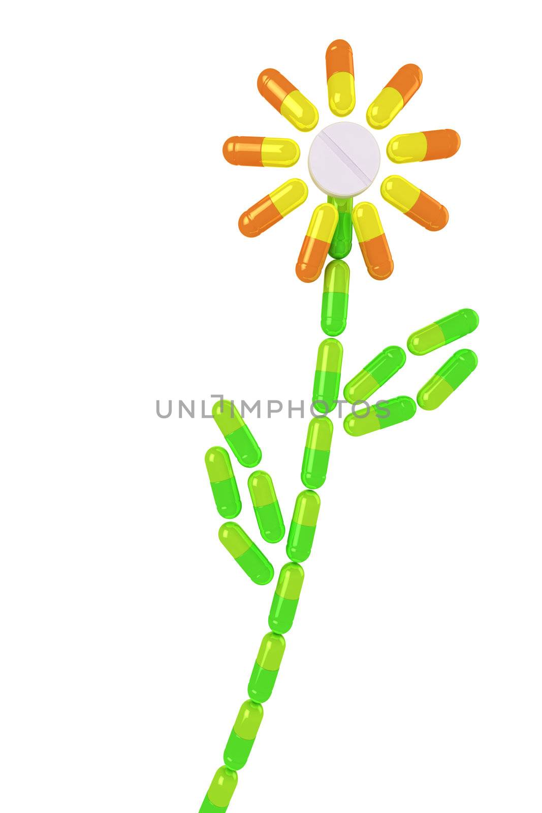 Flower made from medical capsules - concept of herbal medicine