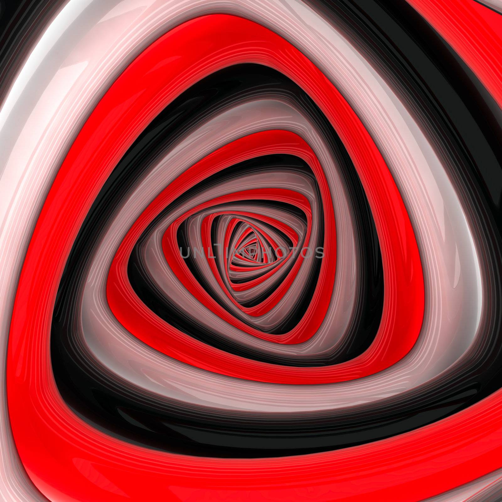 Triangular vortex of black, white, red colors