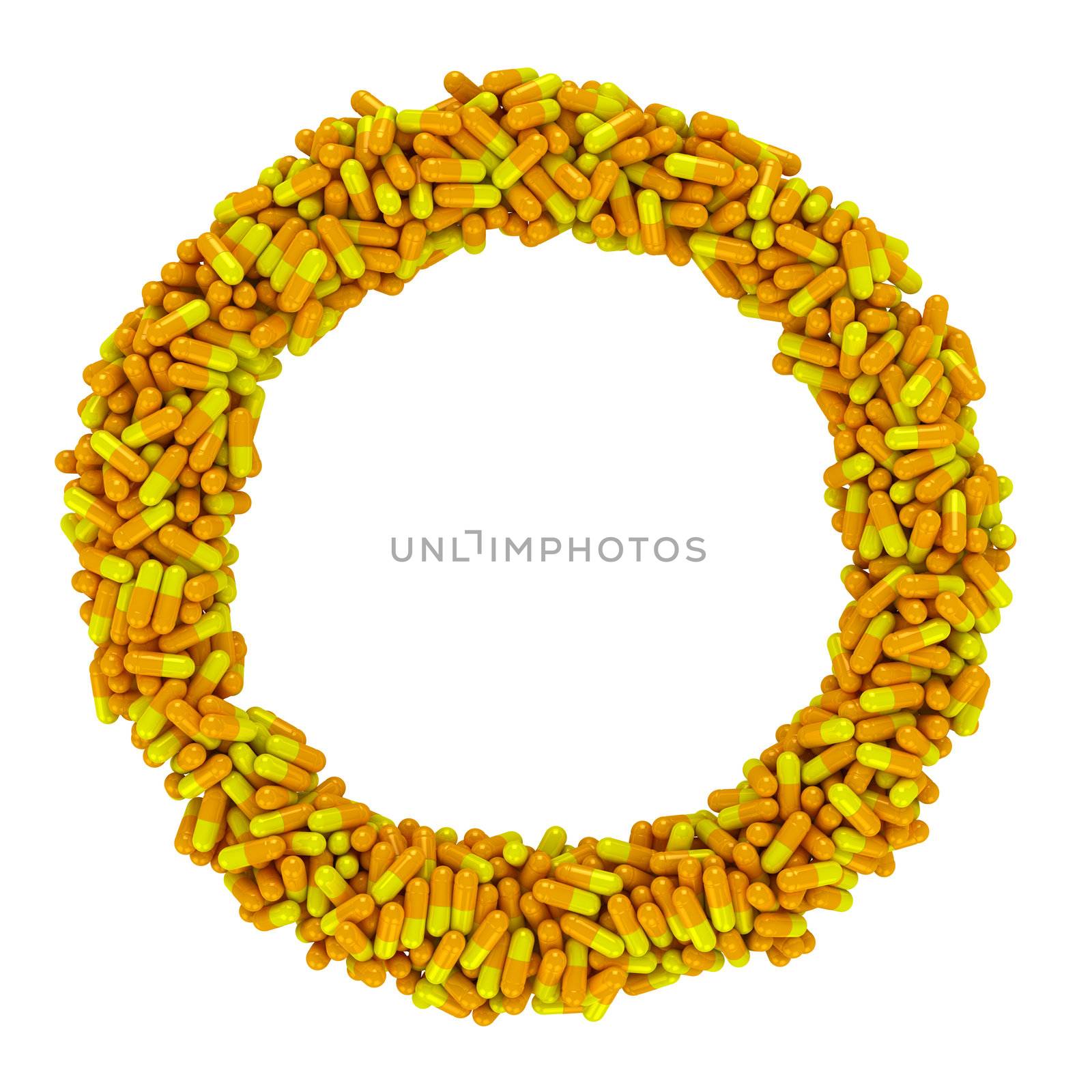 Circle frame made from yellow capsules
