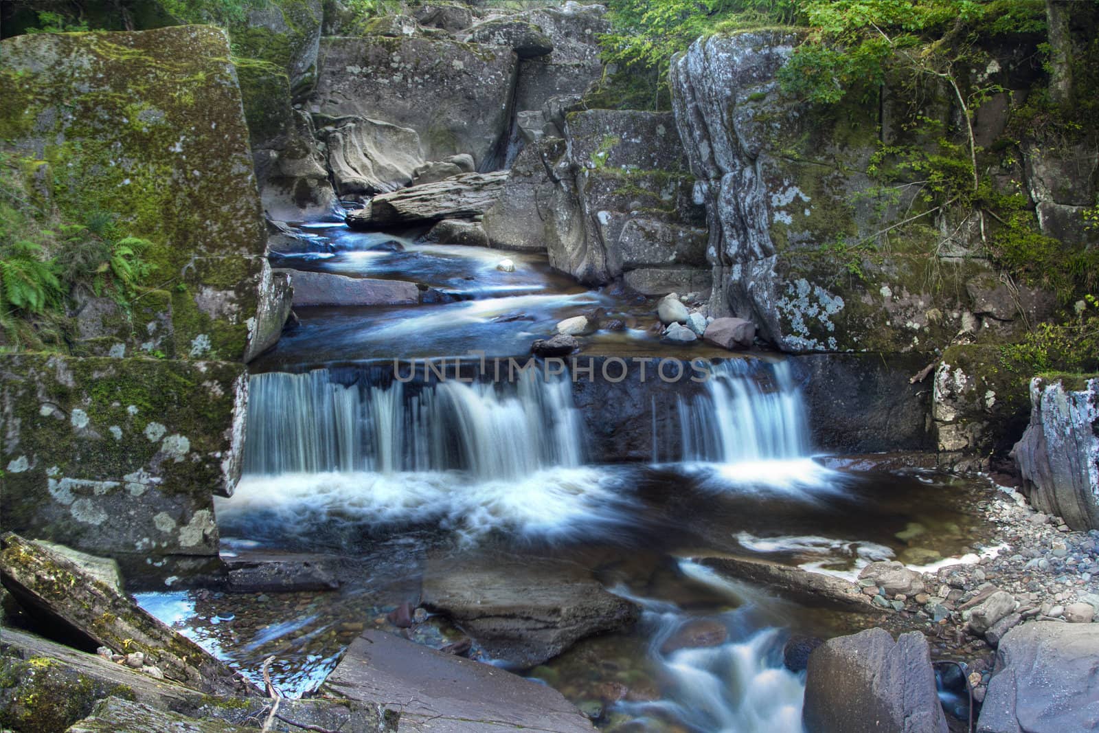Blue waterfall in the Bracklin Falls Callander