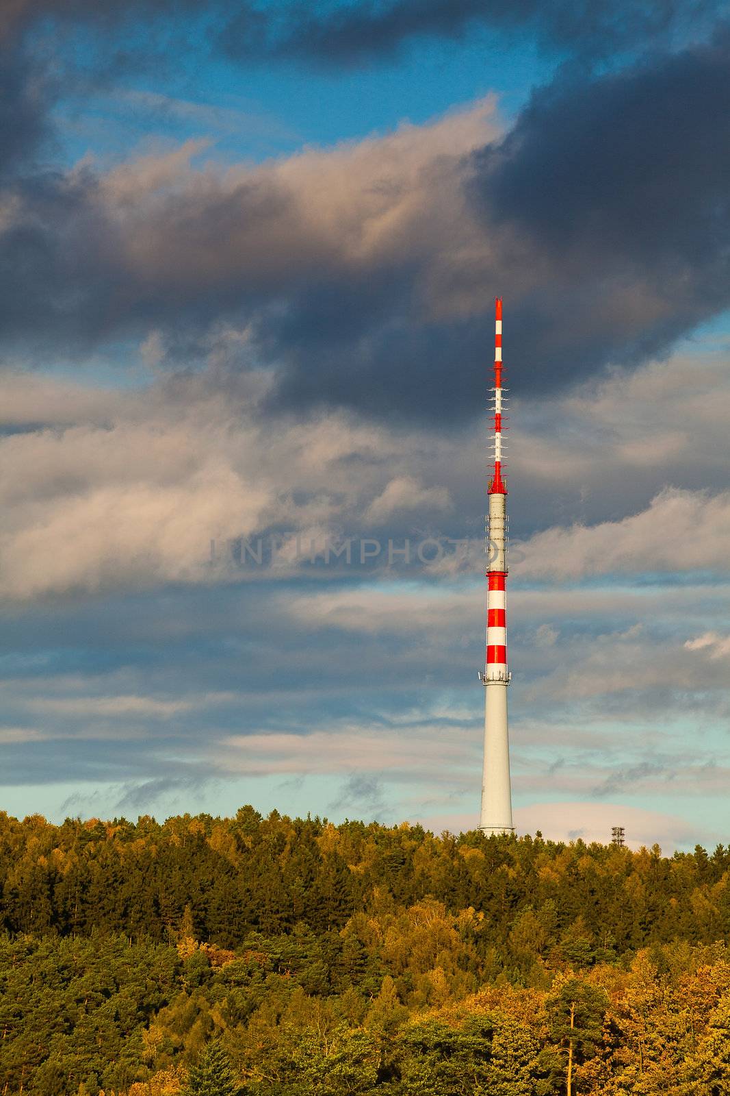 TV Transmission tower in autumn forest