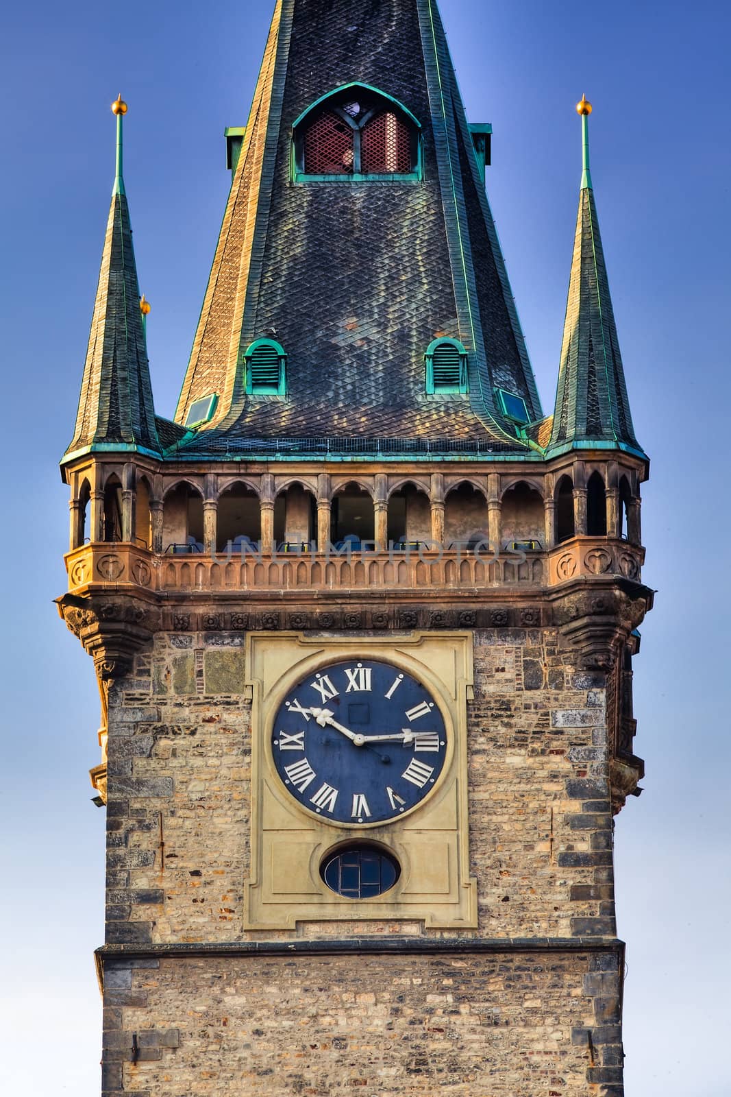 Detail of famous City hall at the Old Town Square, Prague, Czech Republic