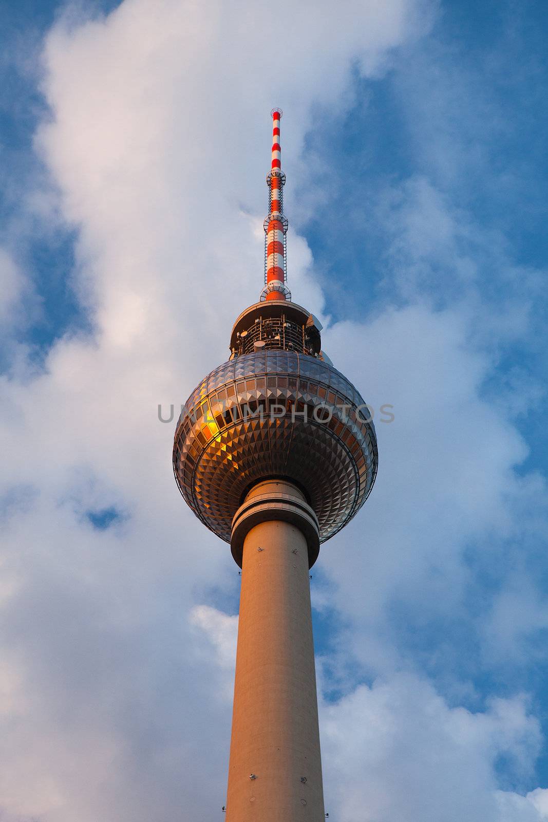 Perspective view up of Berlin TV tower in Germany