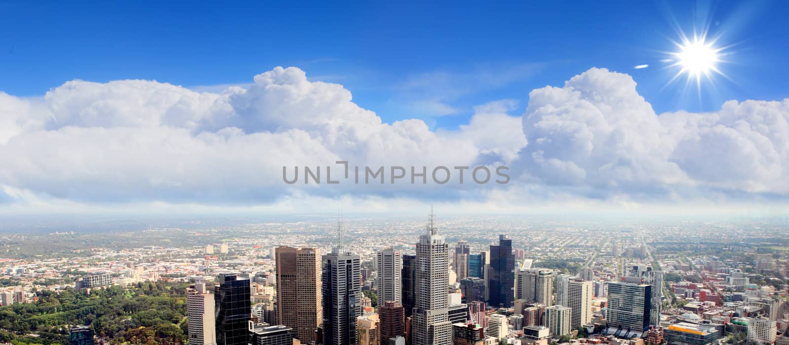 City skyline illustration/ modern city under blue sky
