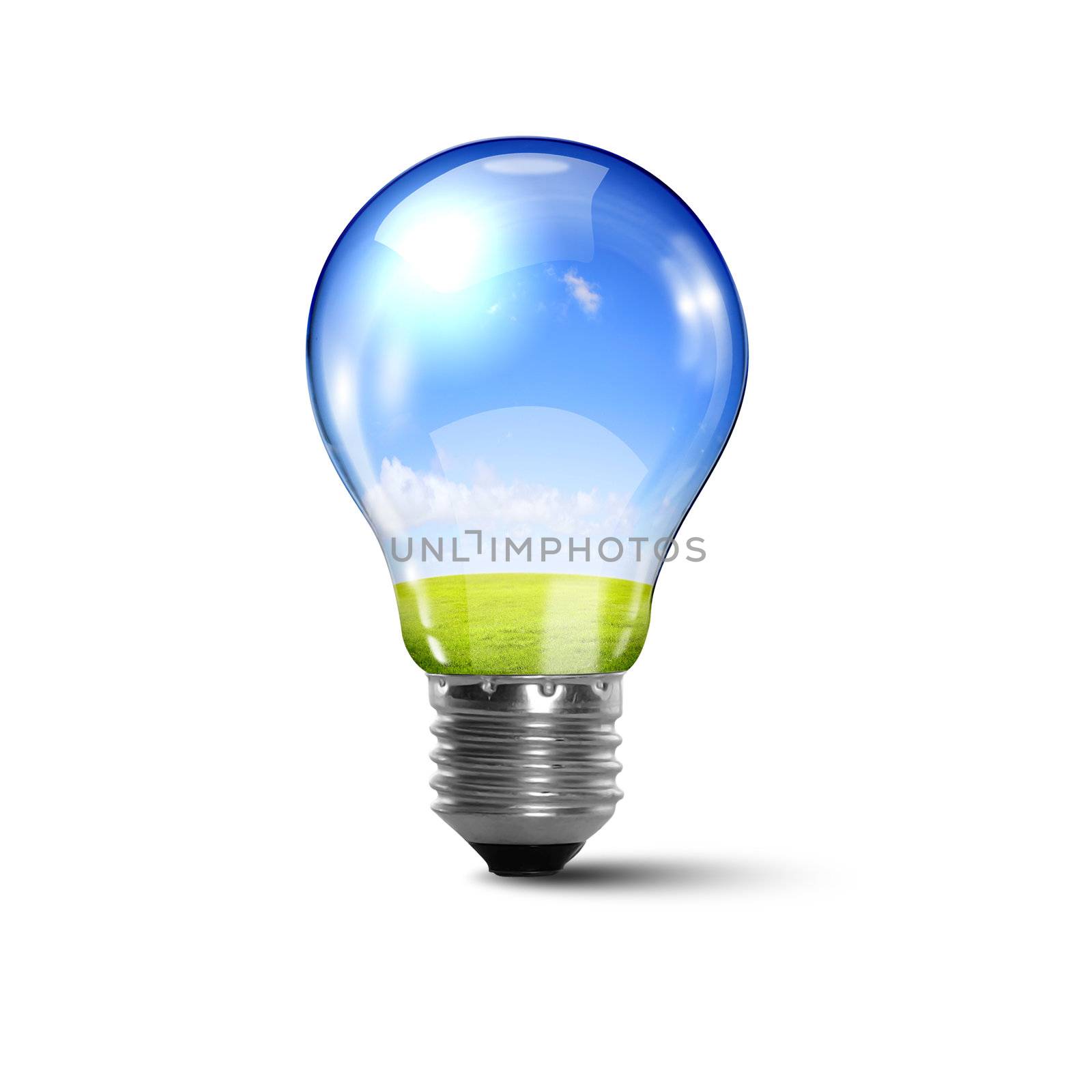 Illustration of an electric light bulb with clean and safe nature inside it Conceptual illustration