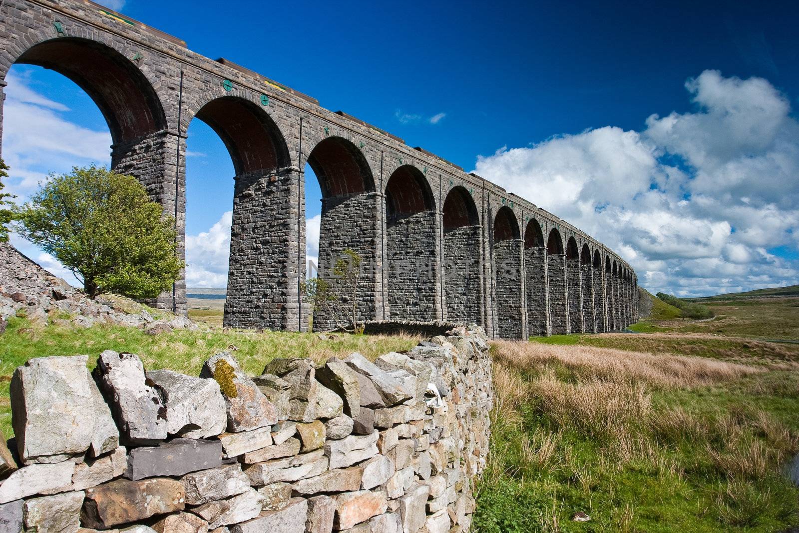 Famous Ribblehead viaduct in Yorkshire Dales in Great Britain