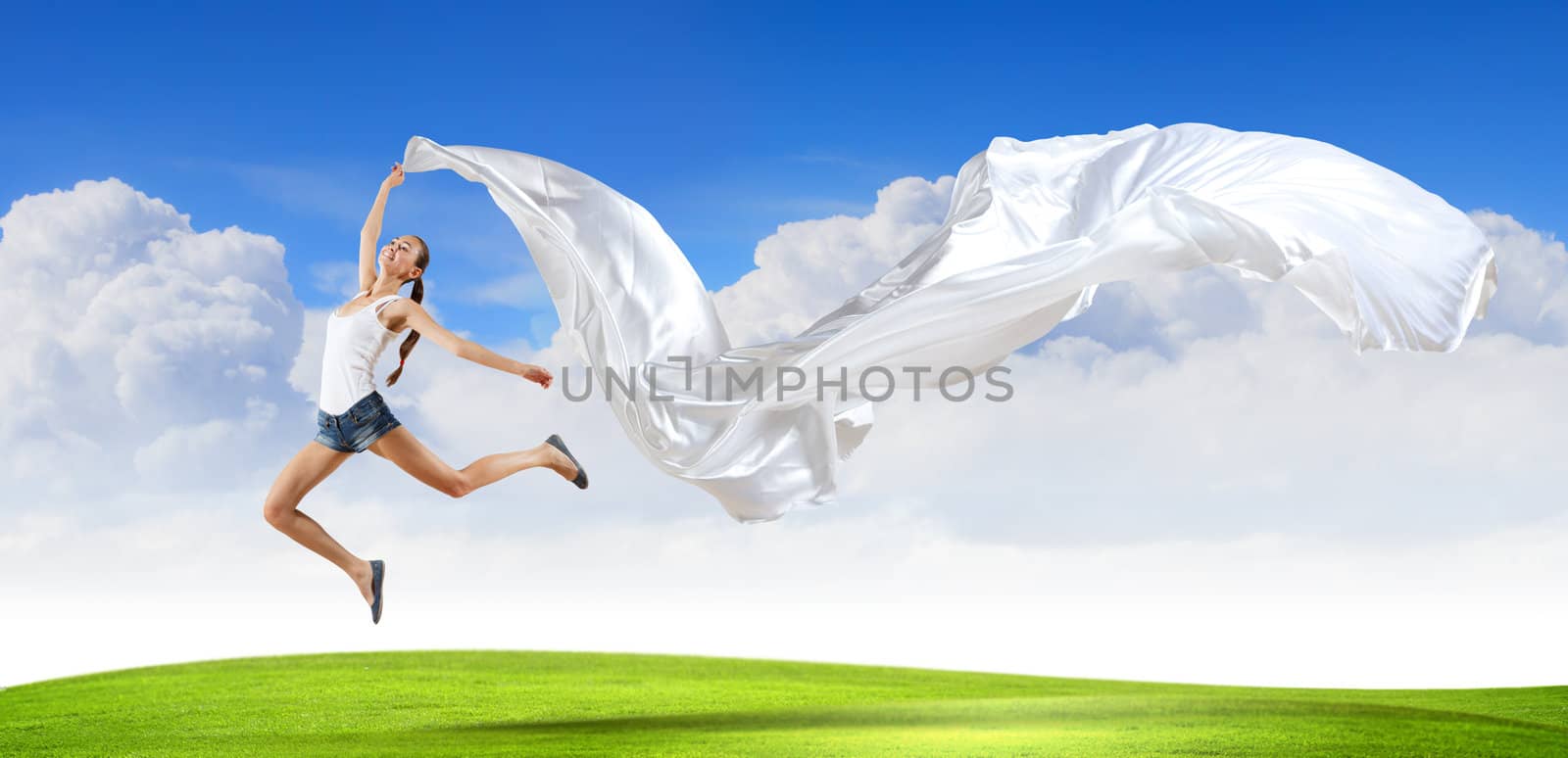 Modern style female dancer jumping and posing. Illustration