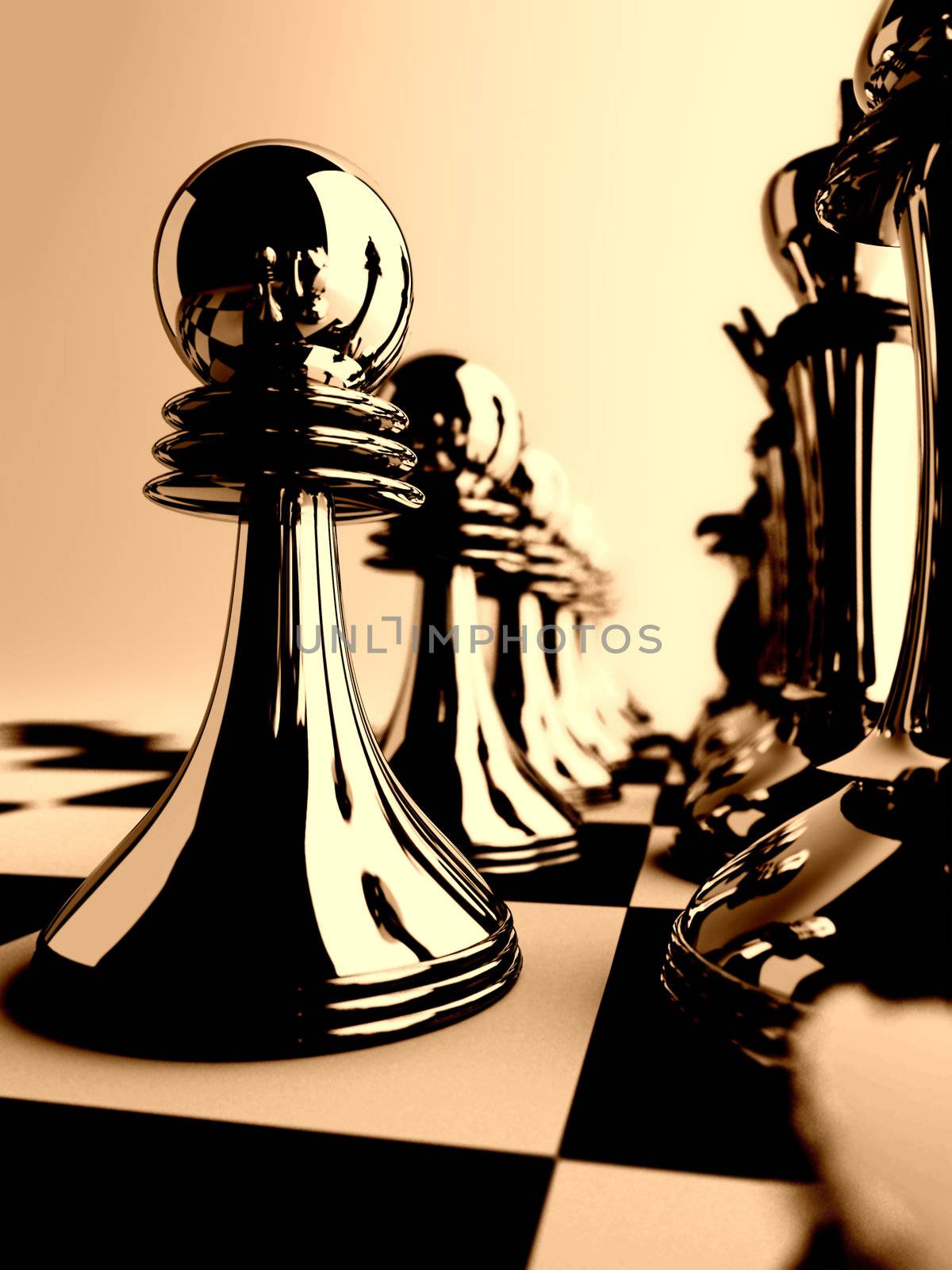 chessmen of dark color on checkered board