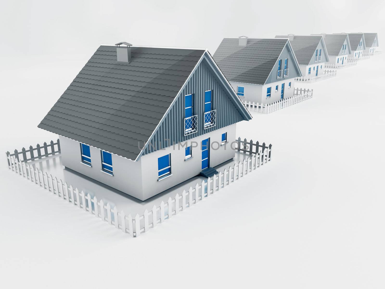 empty suburban street with houses standing in a row