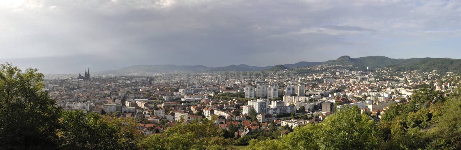 Panoramic View of Clermont-Ferrand City with a Cloudy Sky