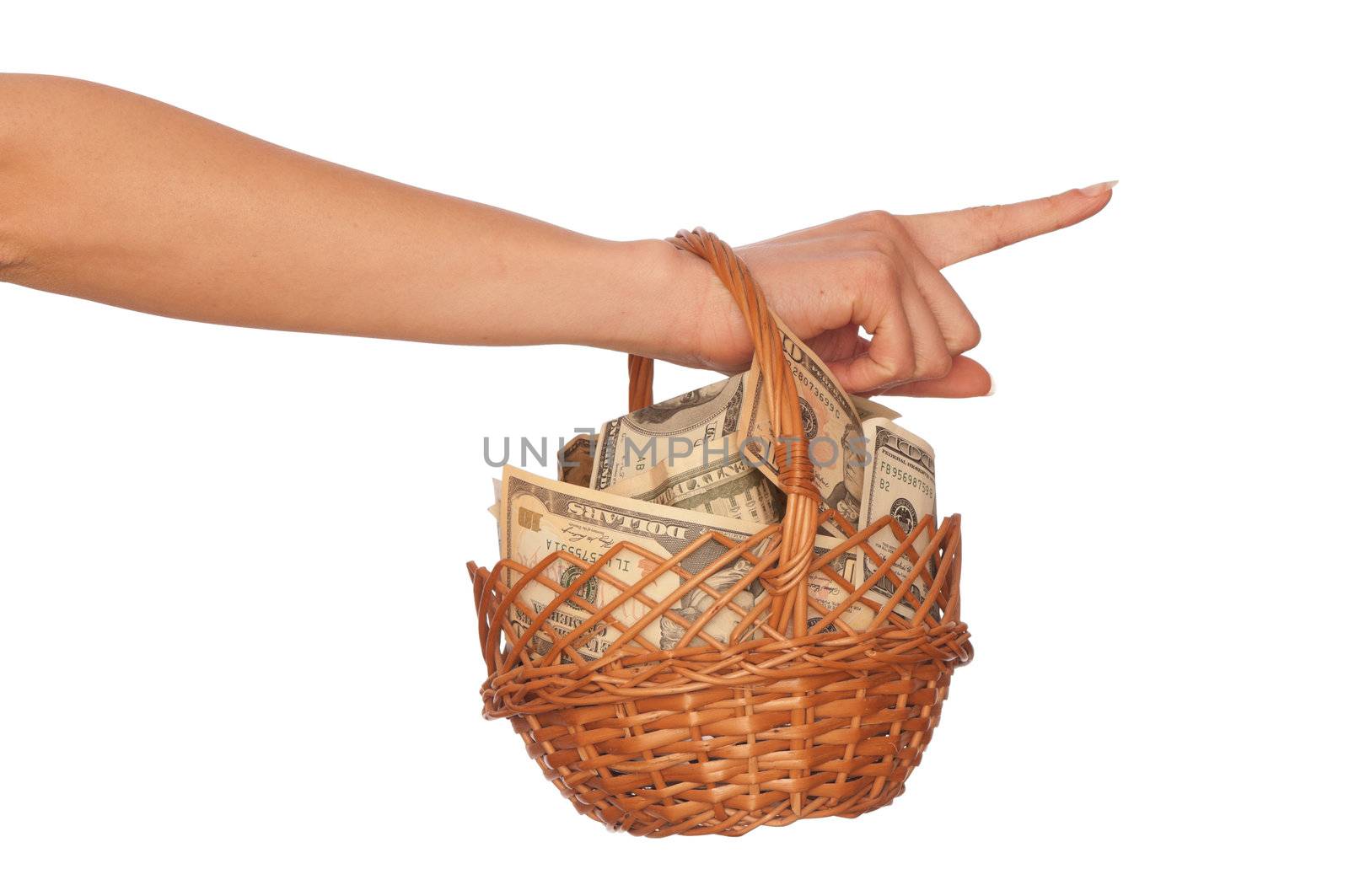 businesswoman owns the currency basket with dollars for stable business