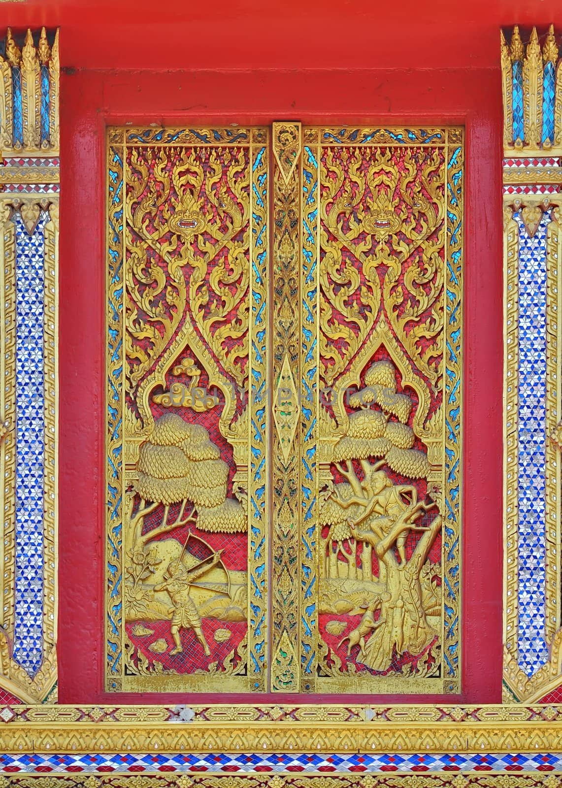 Native Thai style of pattern on door temple 