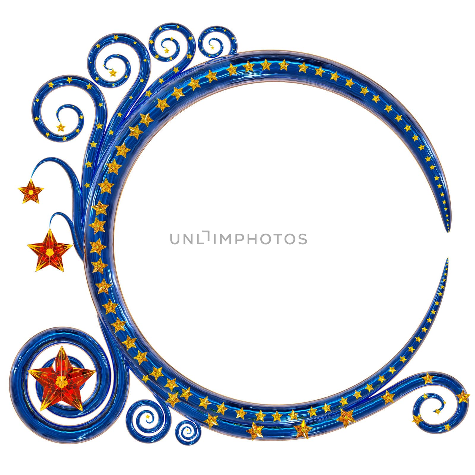 beautiful twisted metal frame as decorative element with glass stars for design a greeting post card
