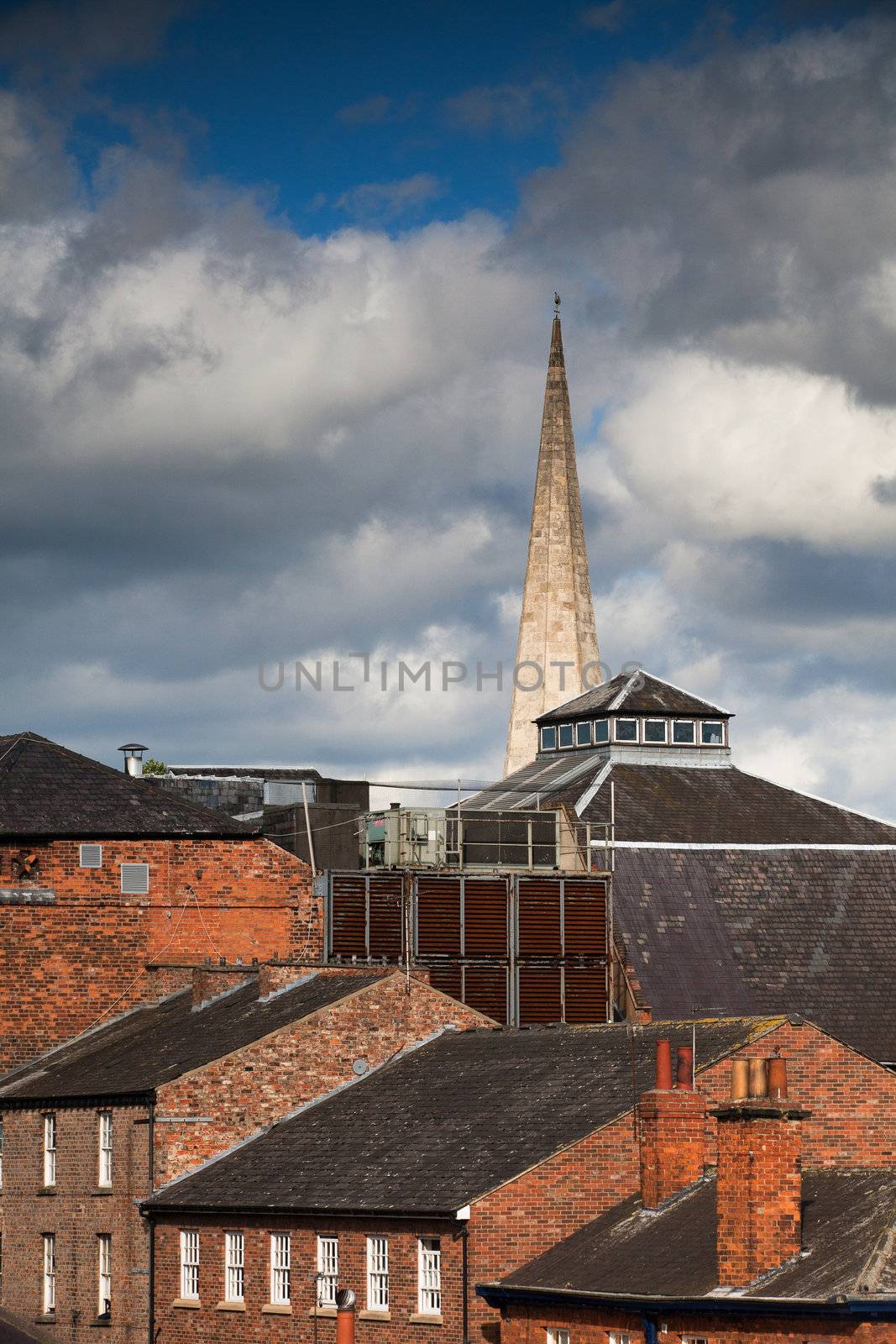 The roofs in York in England at sunset