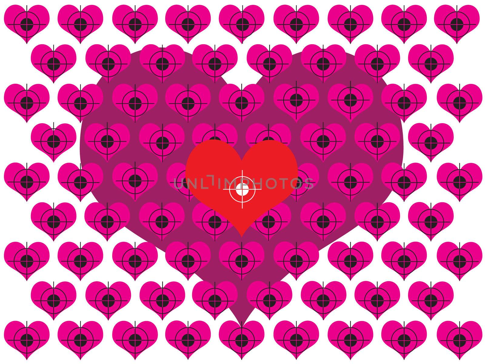 Red and pink hearts with targets