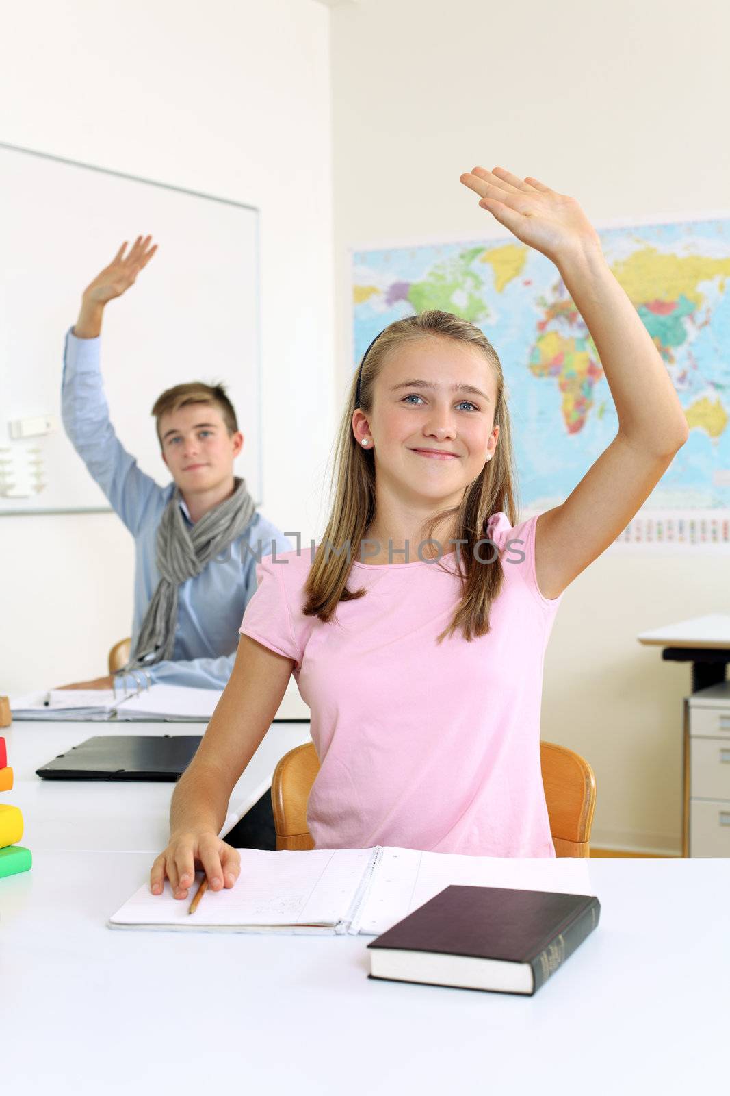 Students raising their hands in class by sumners