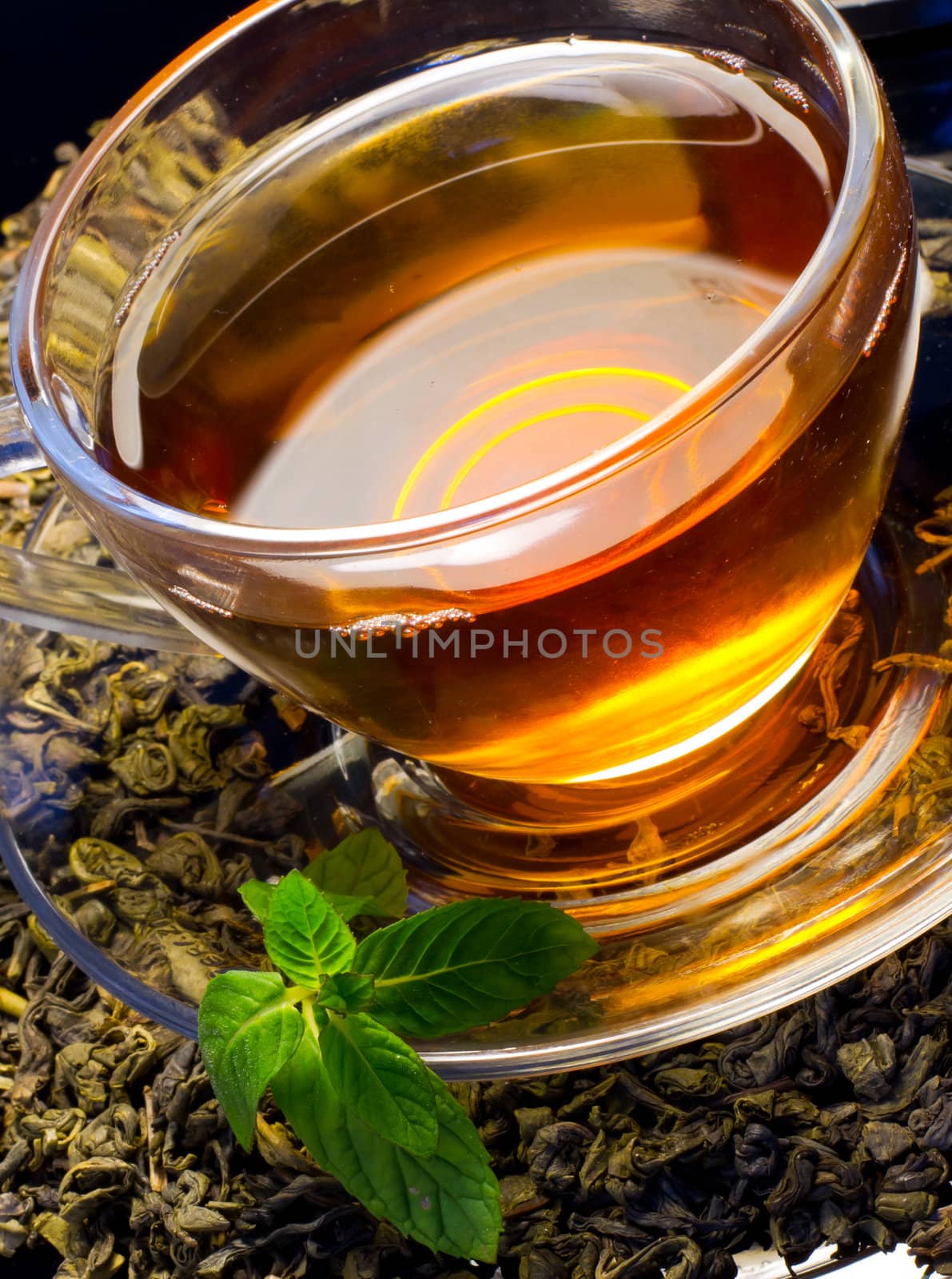 Cup of english green tea with mint