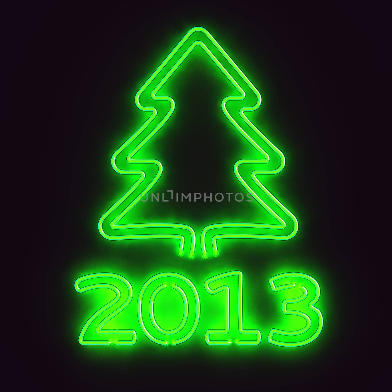 Glowing neon sign 2013 and christmas tree