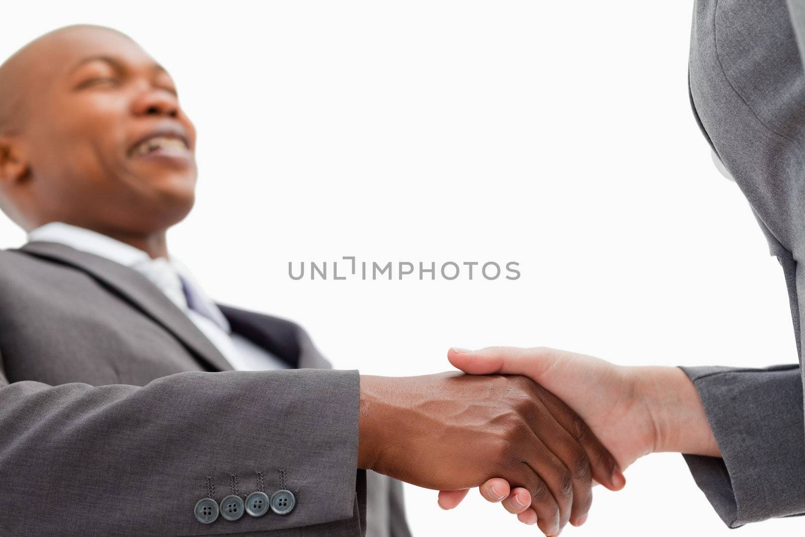 A businessman is shaking a hand