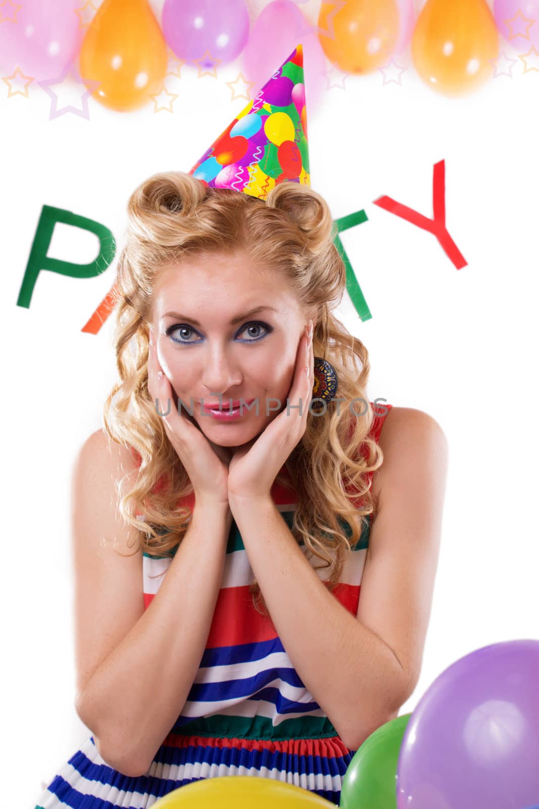 Surprised pinup girl with baloons and party word by Angel_a