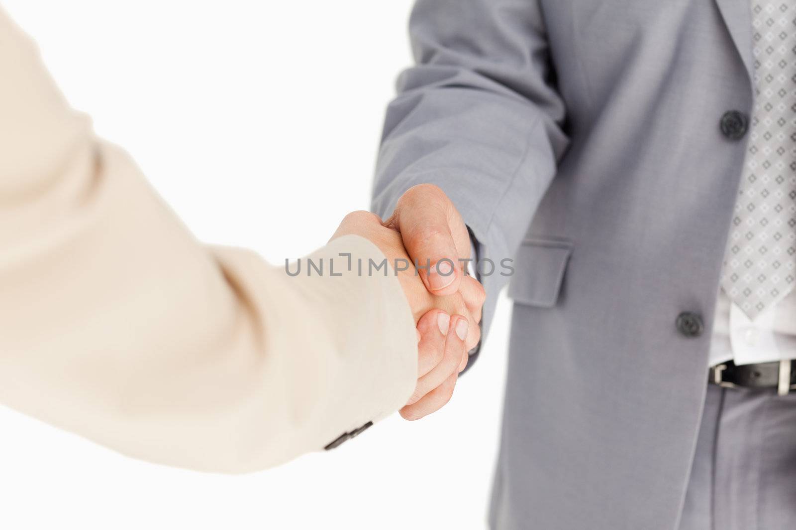 People in suit having an agreement against white background
