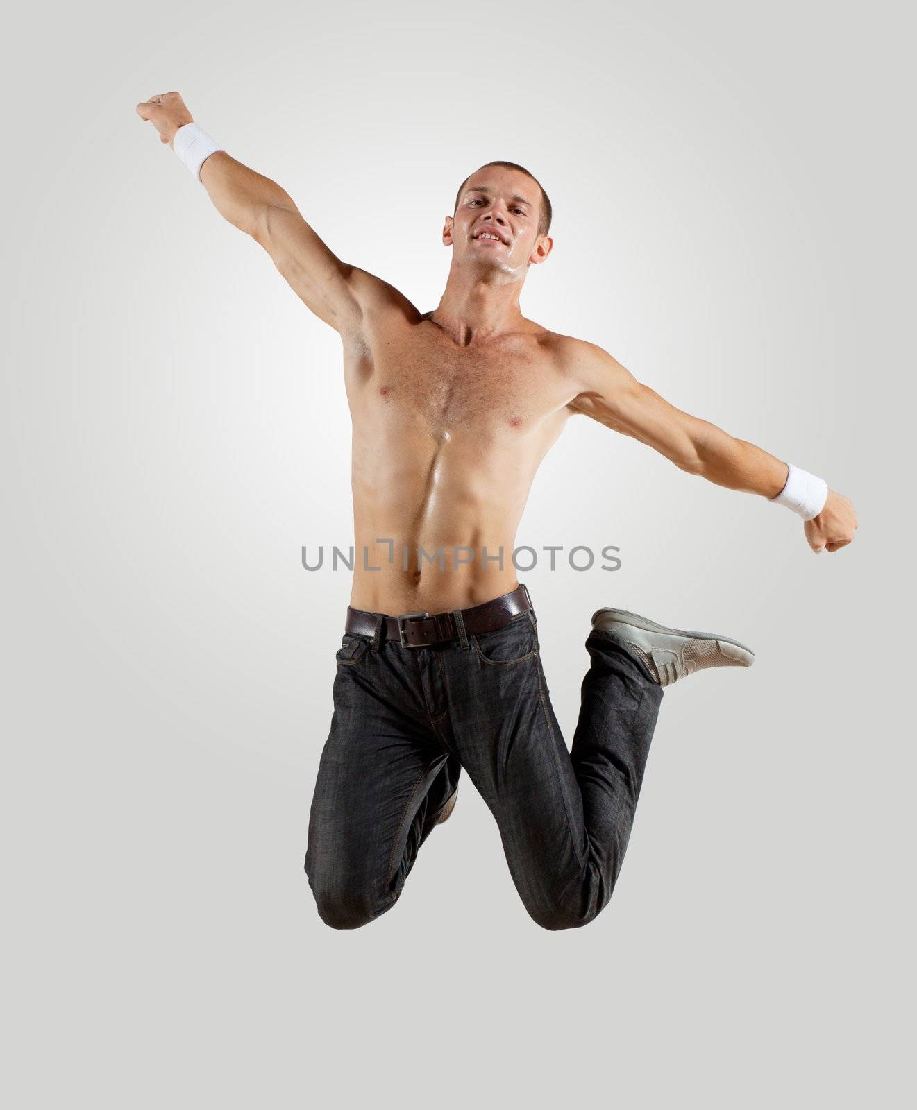 Modern style male dancer jumping and posing. Illustration