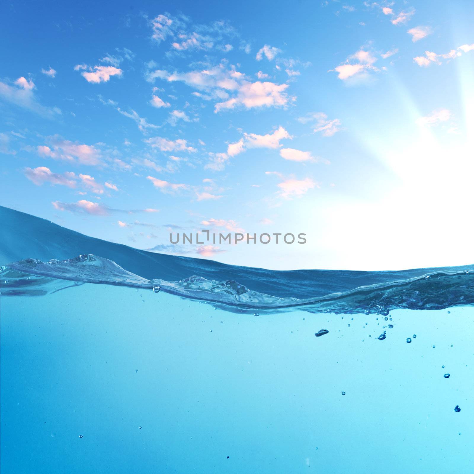 design template with underwater part and sunset skylight splitted by waterline