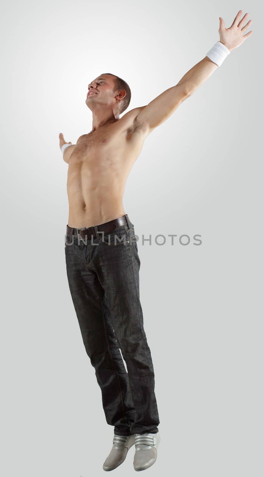 Modern style male dancer jumping and posing. Illustration