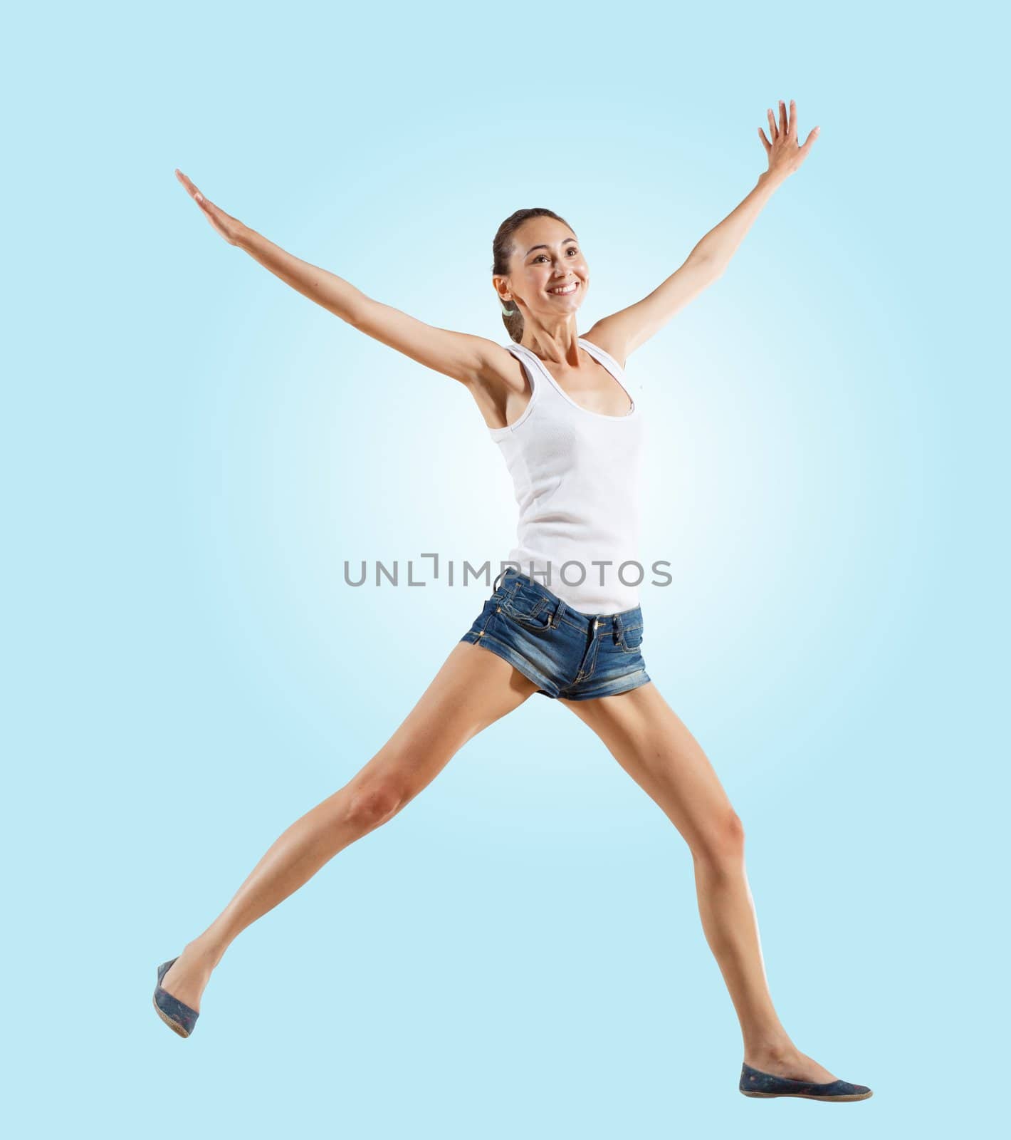 Modern style female dancer jumping and posing. Illustration