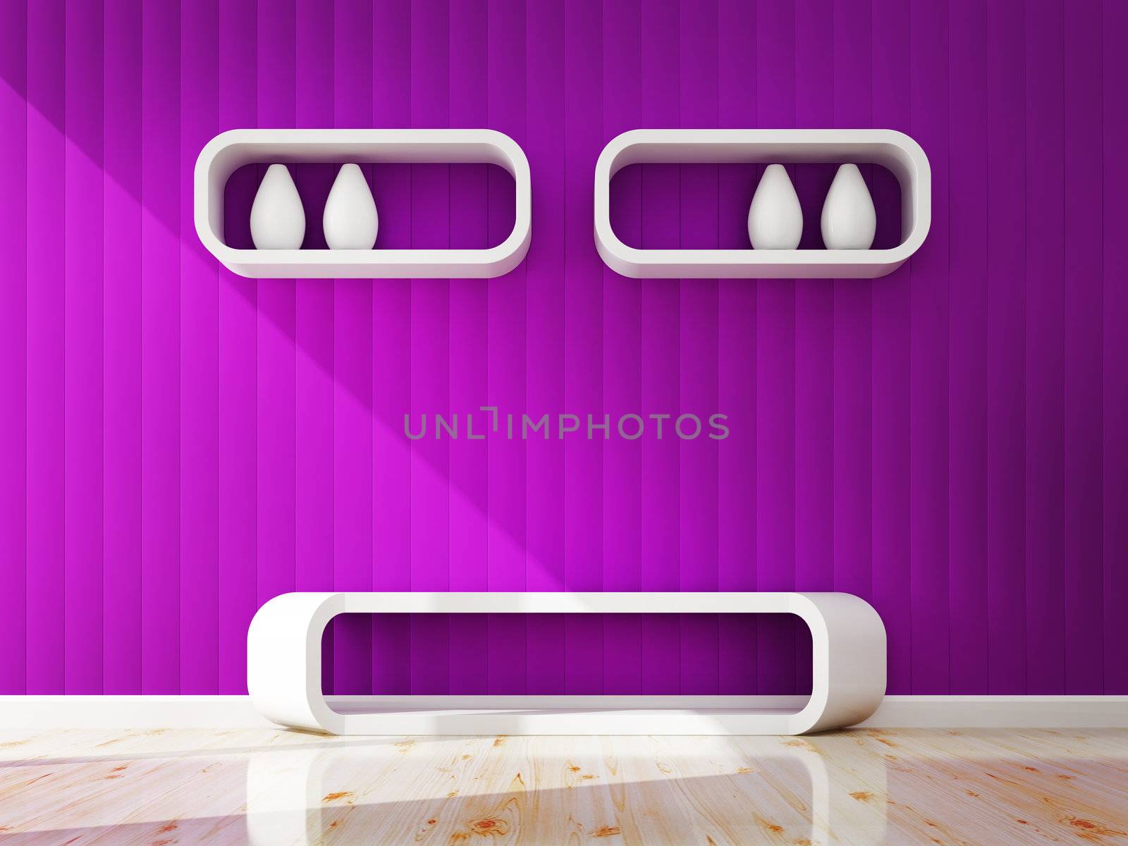 White shelf and site Stool decorate 3d rendering