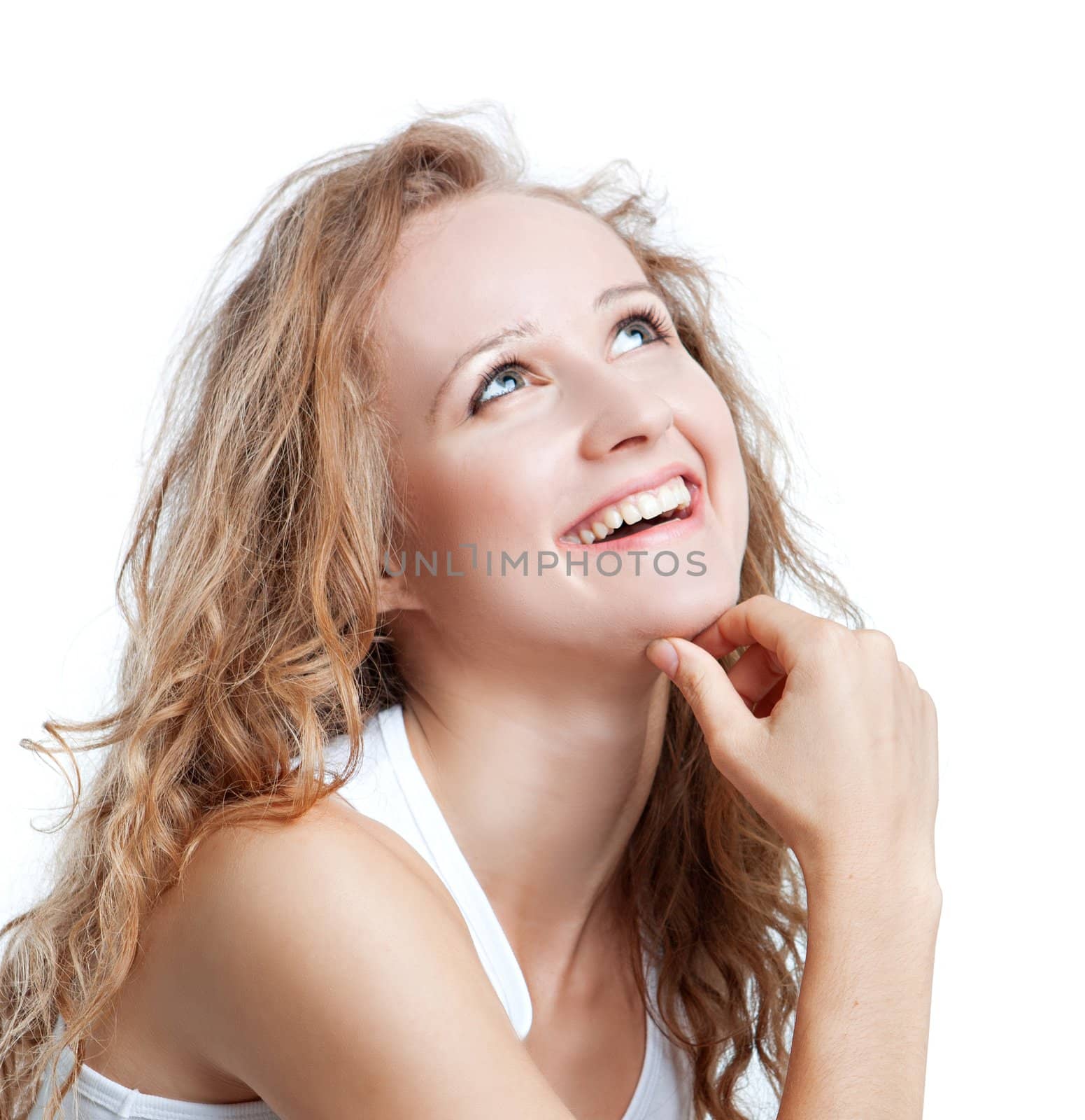 happy smile woman isolated on white background.