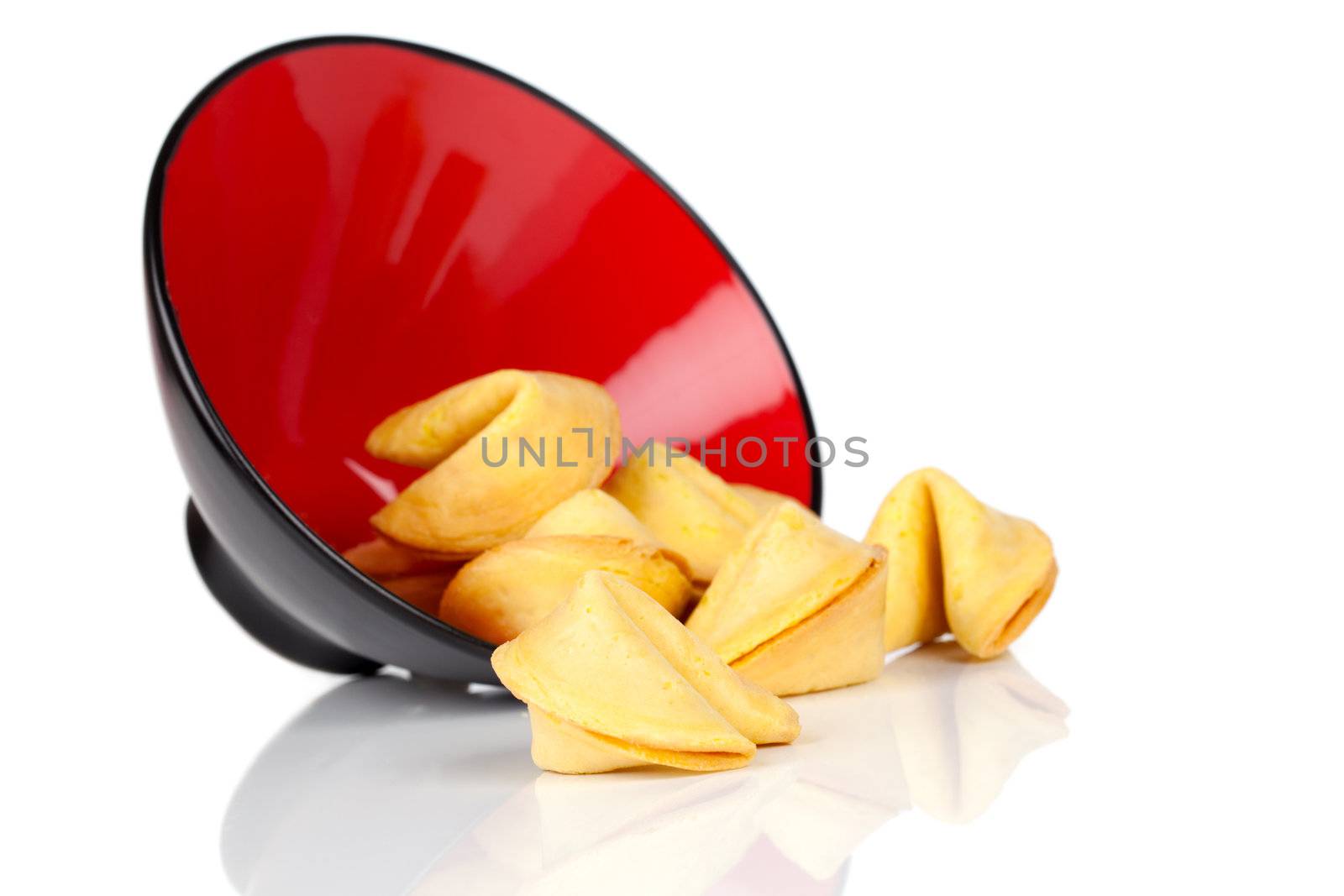 Bowl of Fortune Cookies, Isolated on white background