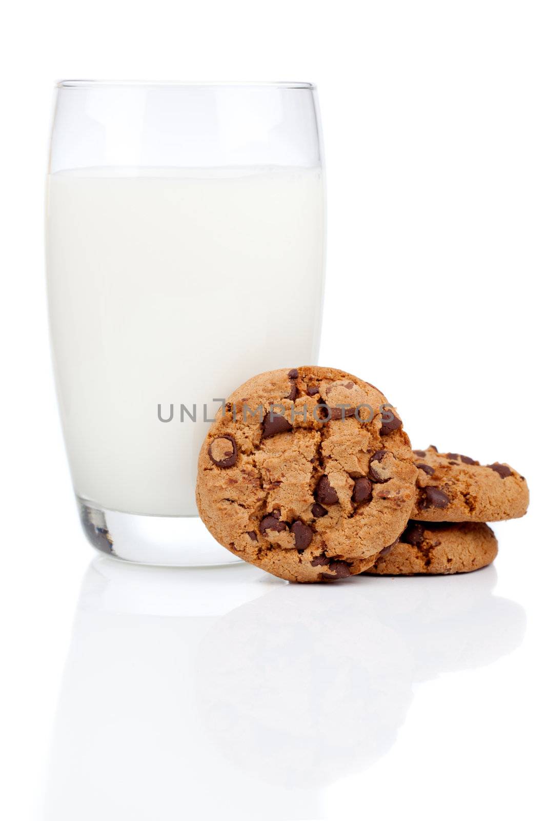 Glass of milk and cookies isolated on white