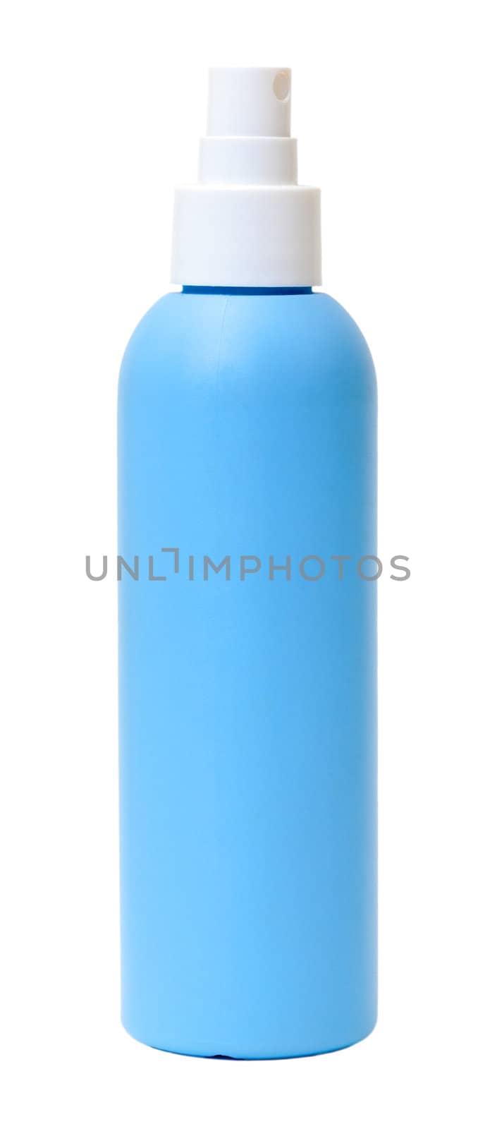 Blue Plastic Bottle with Spray, isolated on white