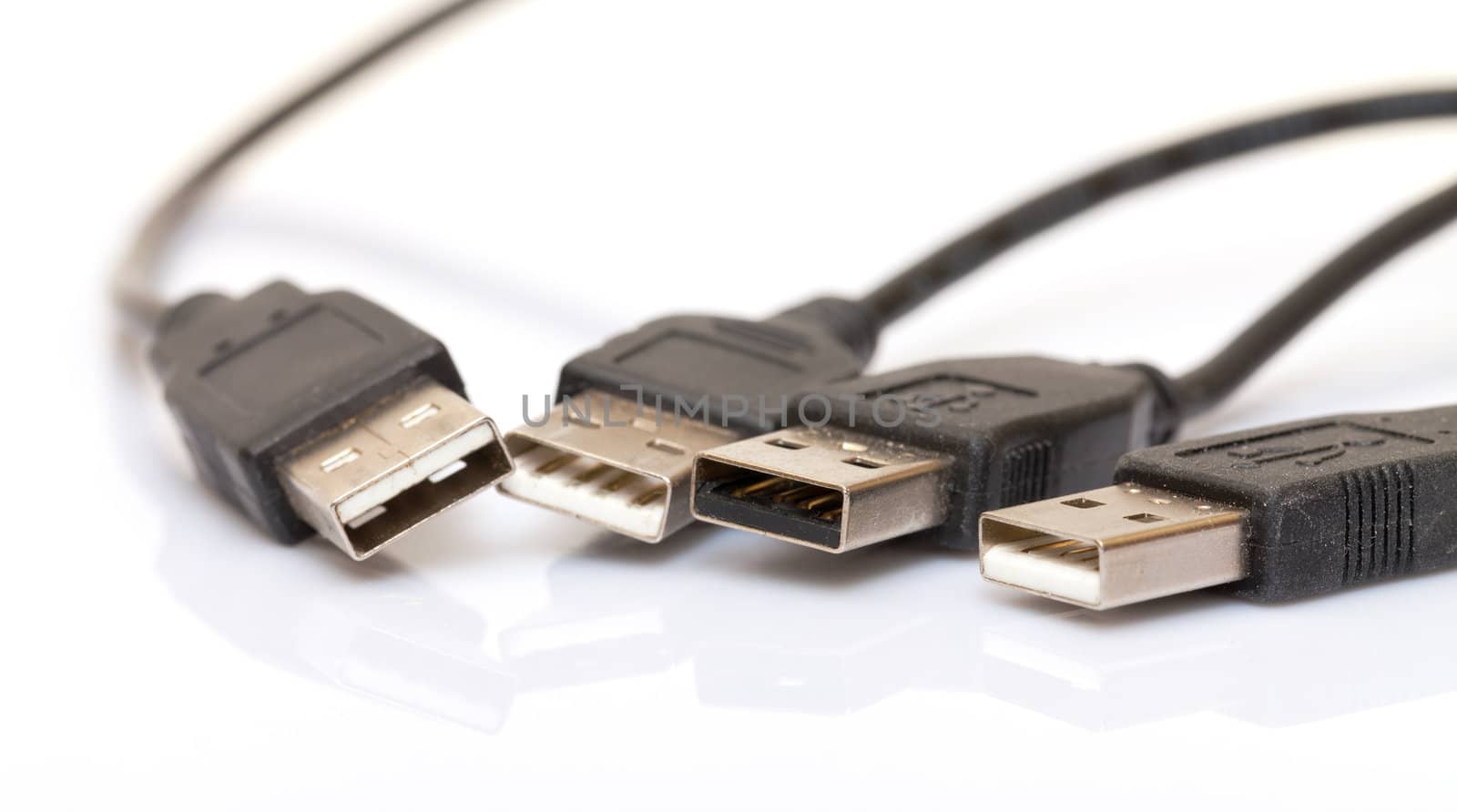 Heap USB Jacks, on white background