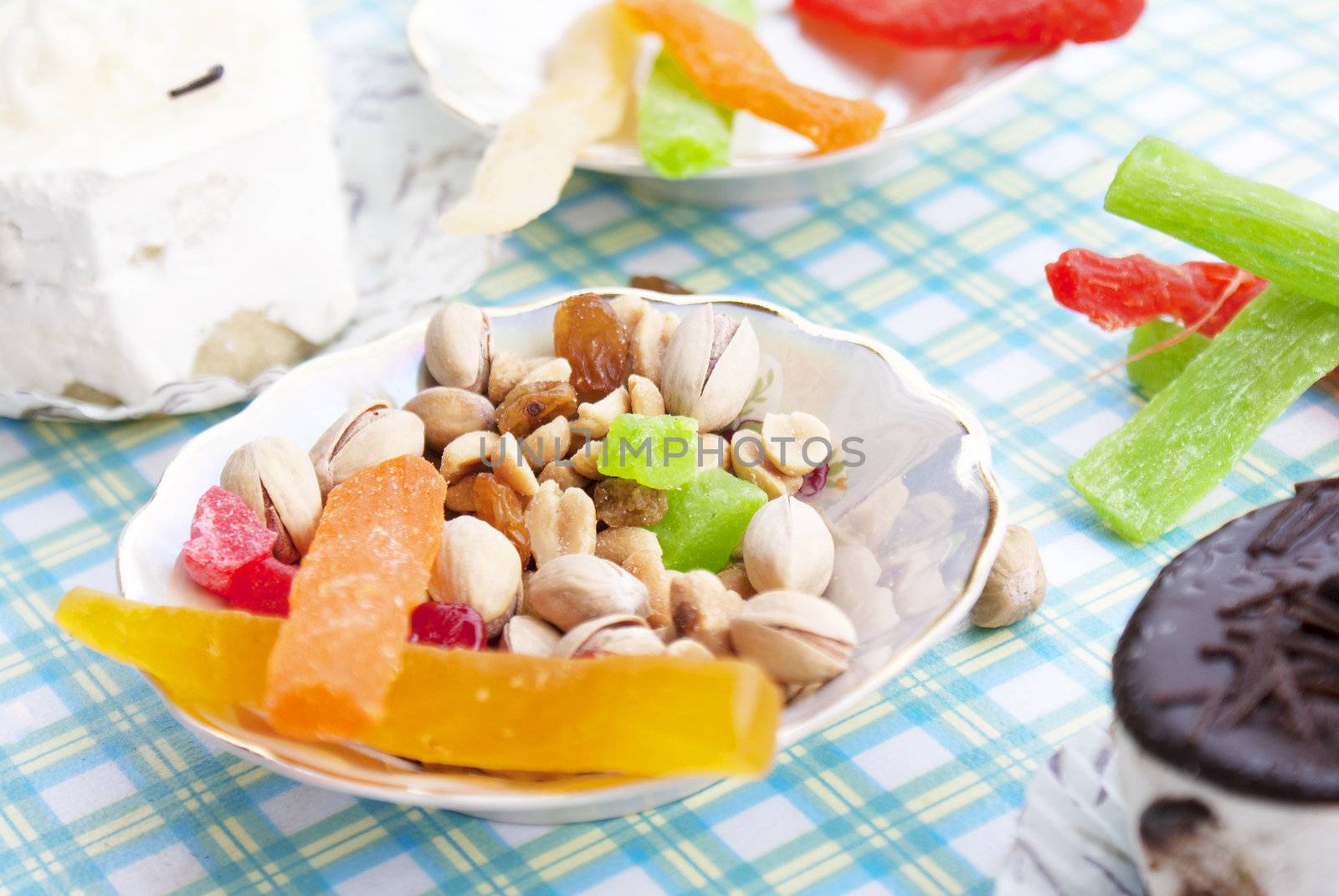 Pistachio nuts and sweet cake biscuit dessert