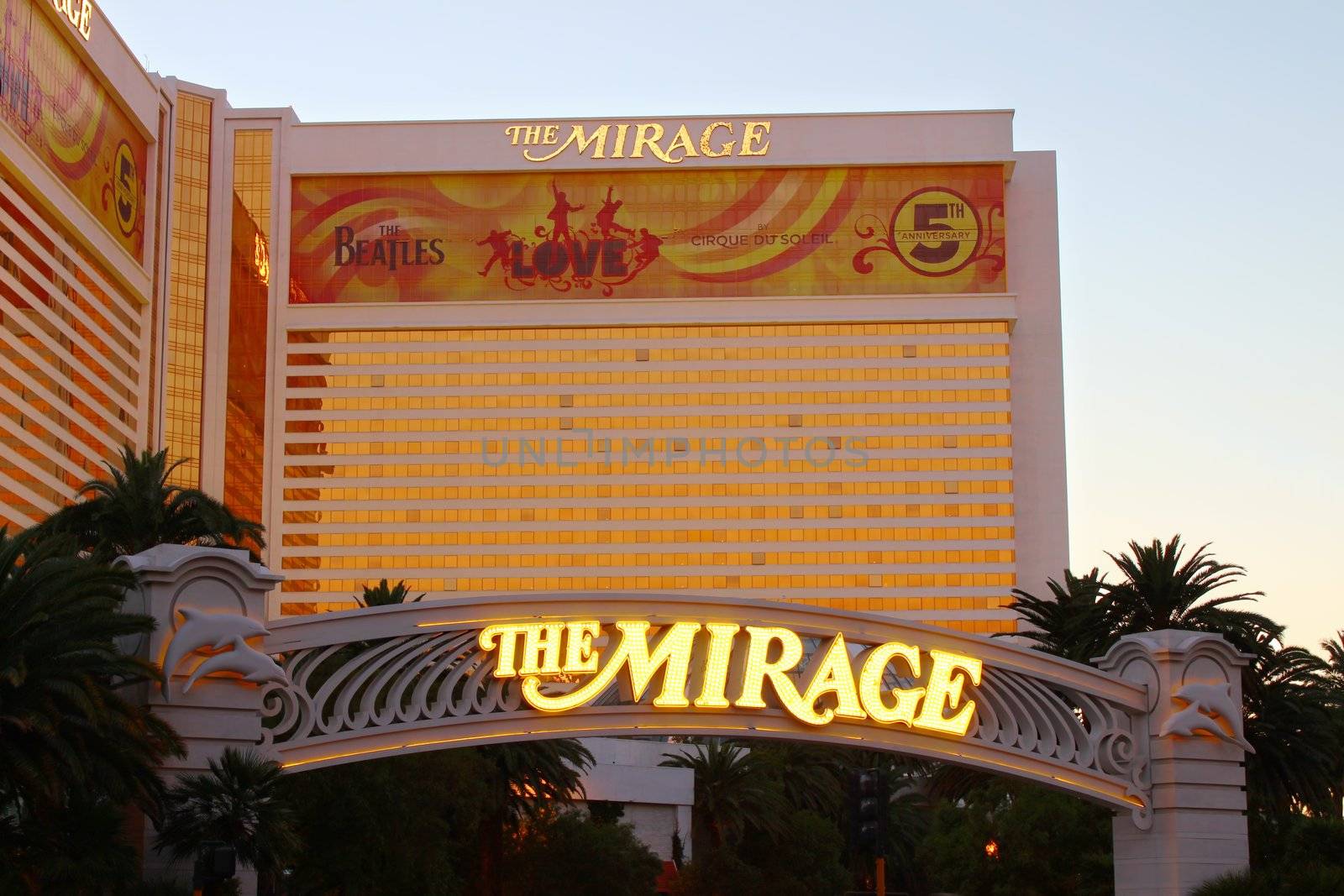 Las Vegas, USA - May 22, 2012: The Mirage hotel and casino in Las Vegas, Nevada.  The Mirage opened in 1989 and has over 3,000 hotel rooms available.