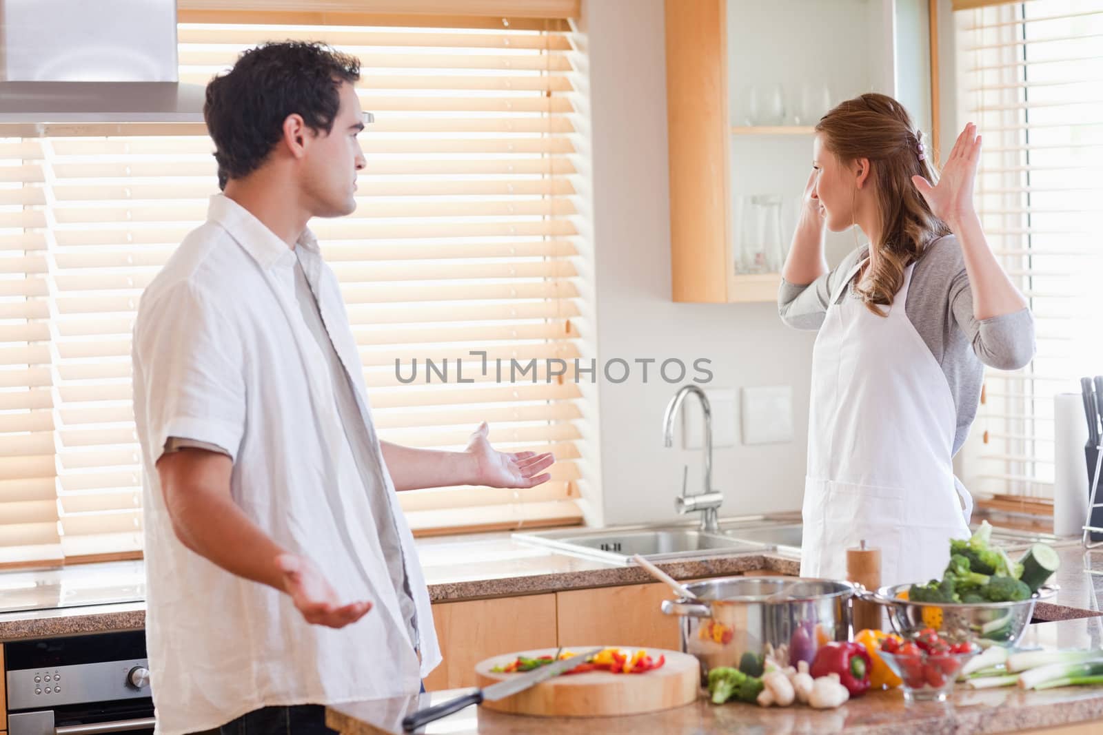 Young couple disputing in the kitchen
