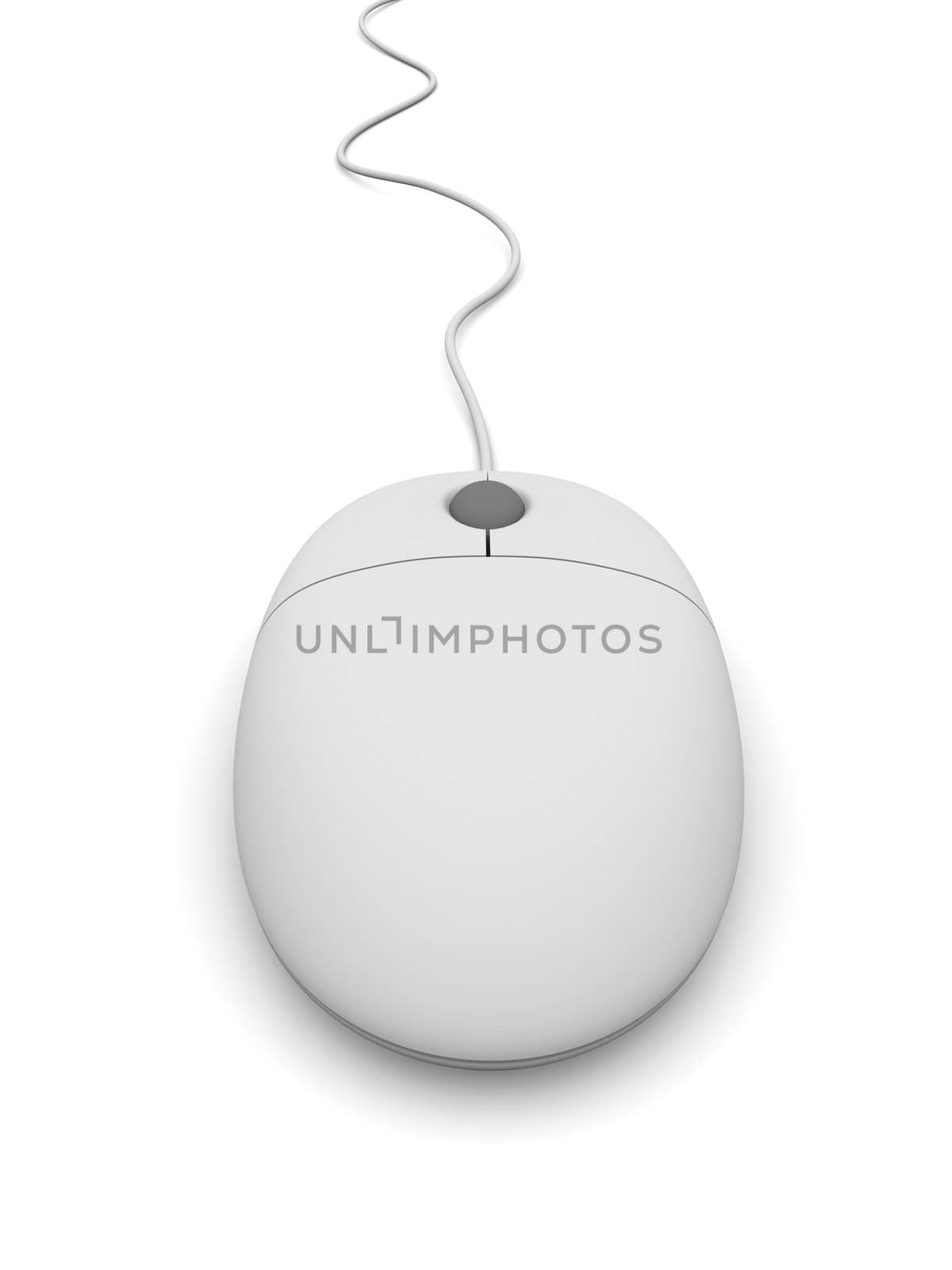 Illustration of simple white wired computer mouse isolated on white background