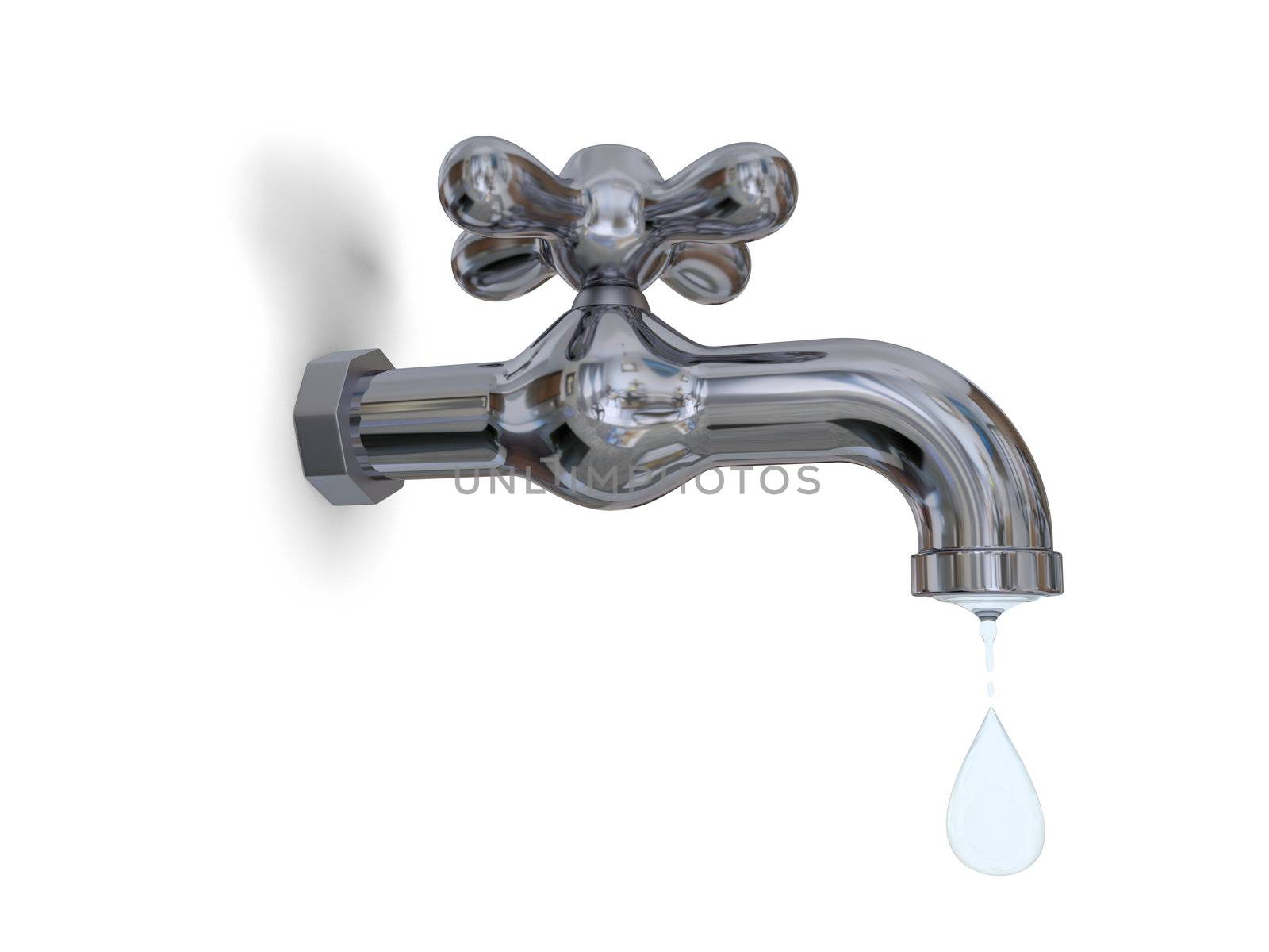 Illustration of water tap dripping with water drop isolated on white background