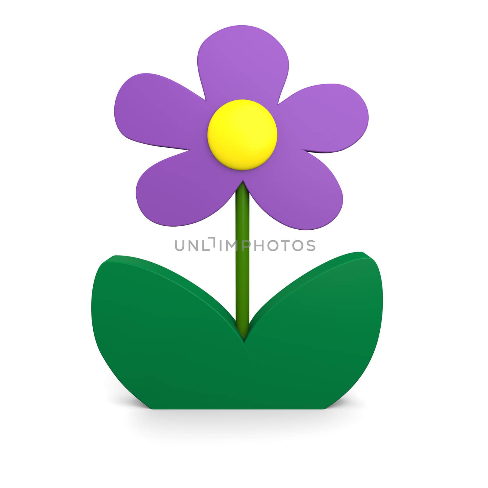 Illustration of purple flower in three dimensional shape isolated on white background