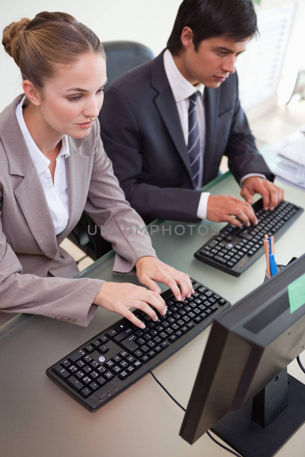 Portrait of business people working with computers in an office