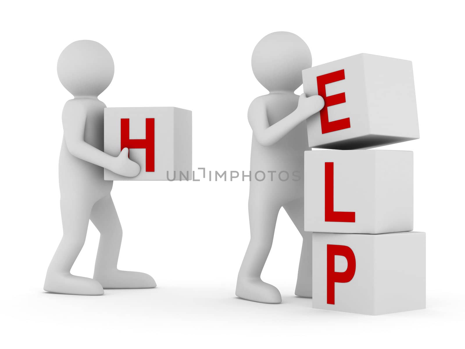 Conceptual image teamwork on white. Isolated 3D image